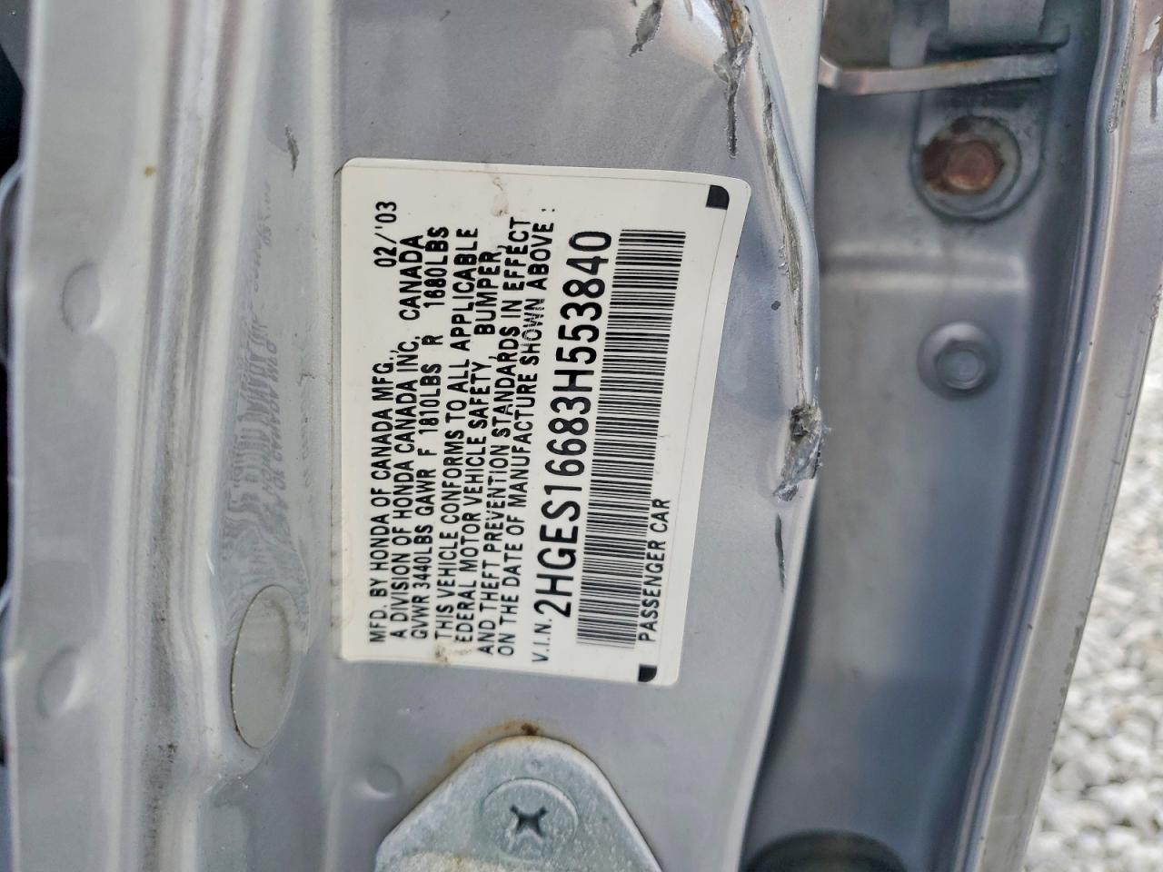 2003 Honda Civic Lx Silver vin: 2HGES16683H553840
