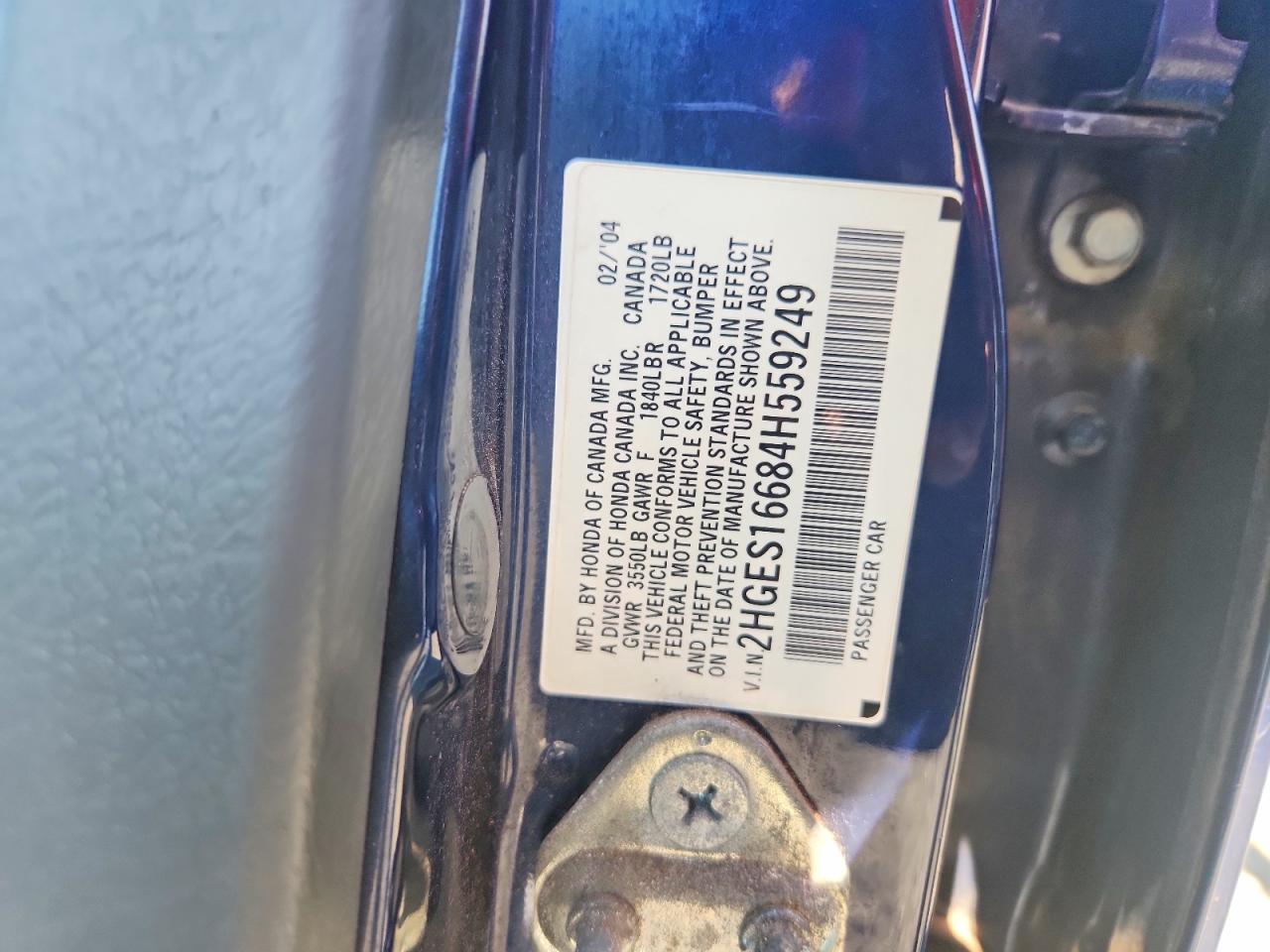 2004 Honda Civic Lx Blue vin: 2HGES16684H559249