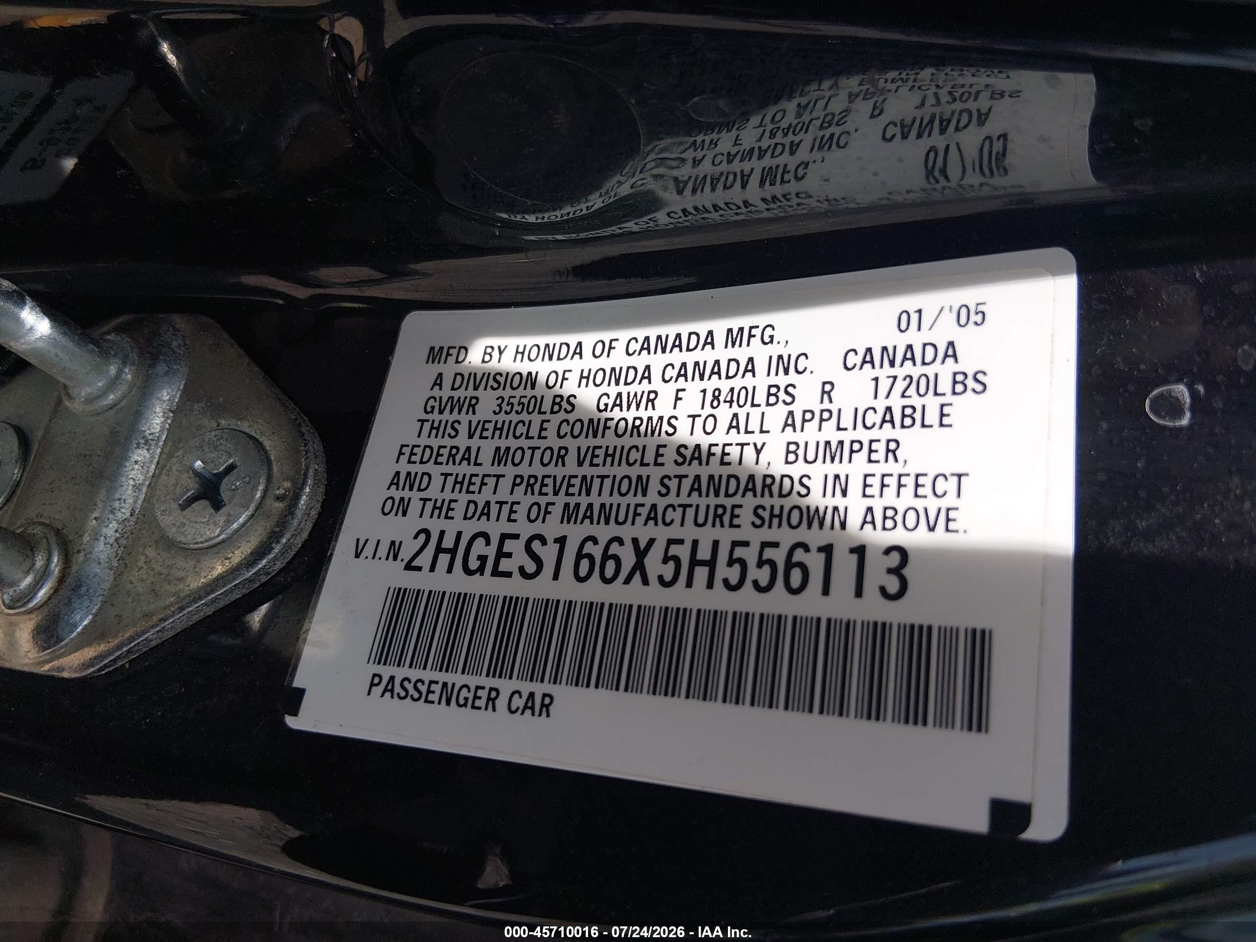 2005 Honda Civic Lx Black vin: 2HGES166X5H556113