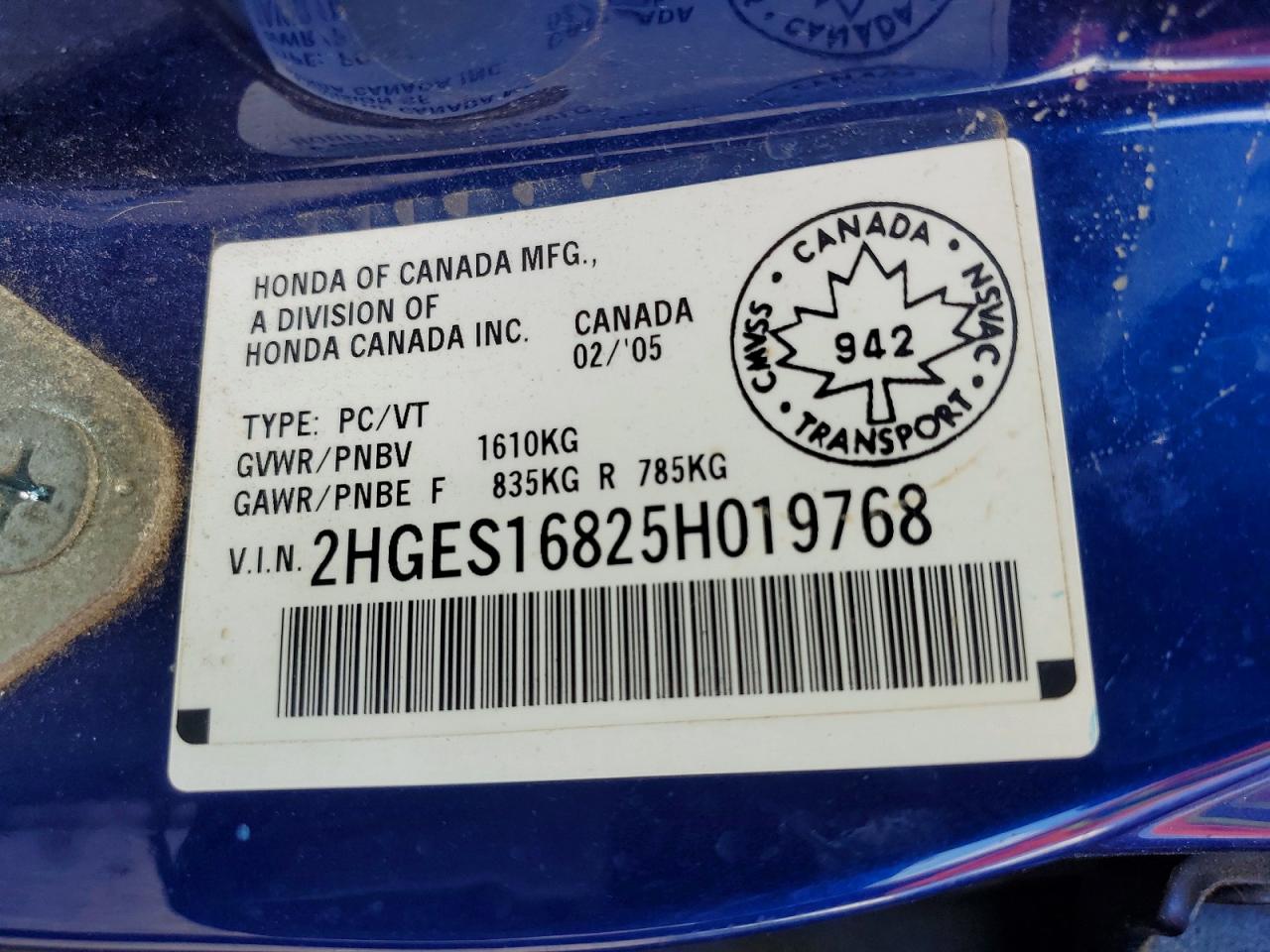 2005 Honda Civic Ex Blue vin: 2HGES16825H019768