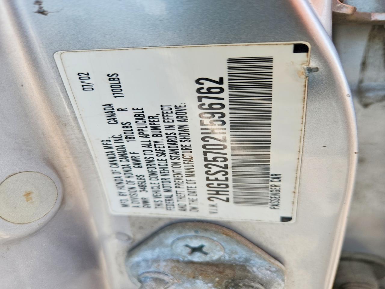 2002 Honda Civic Ex Gray vin: 2HGES25702H596762