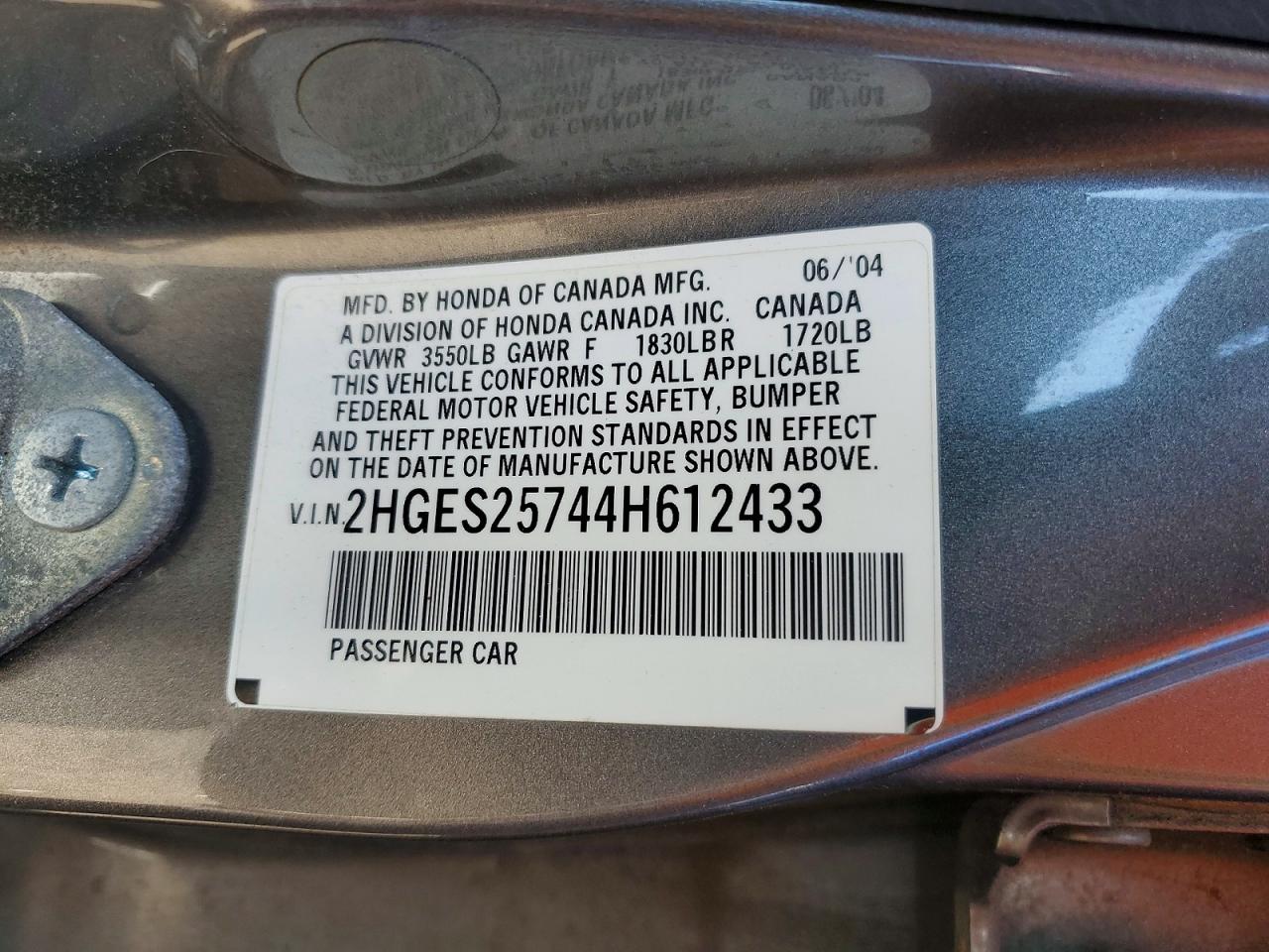 2004 Honda Civic Ex Gray vin: 2HGES25744H612433