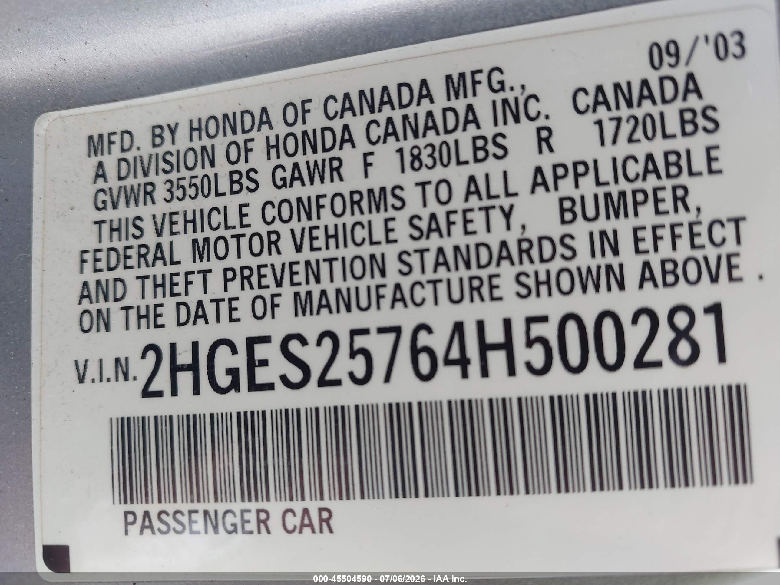 2004 Honda Civic Ex Silver vin: 2HGES25764H500281