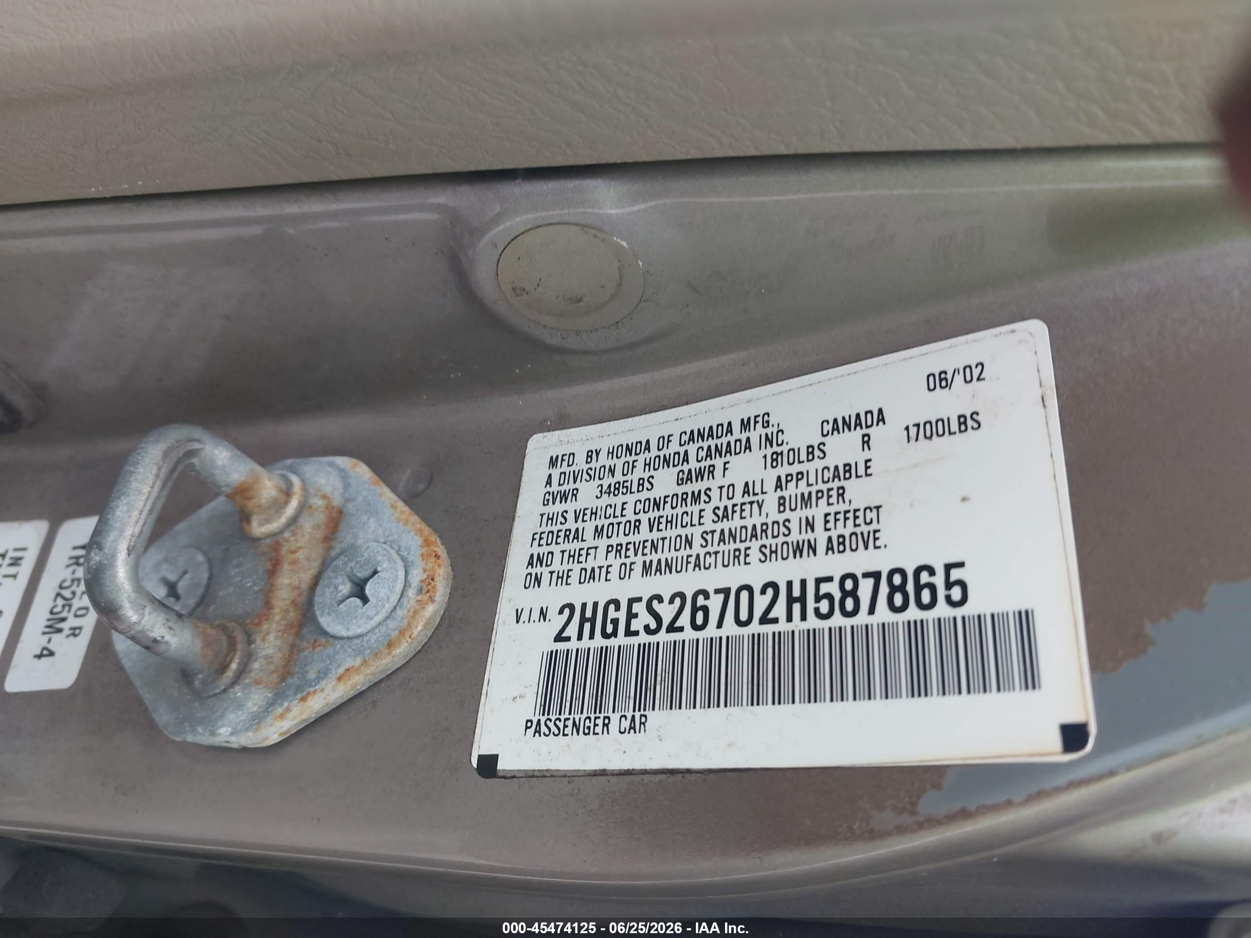 2002 Honda Civic Ex Tan vin: 2HGES26702H587865