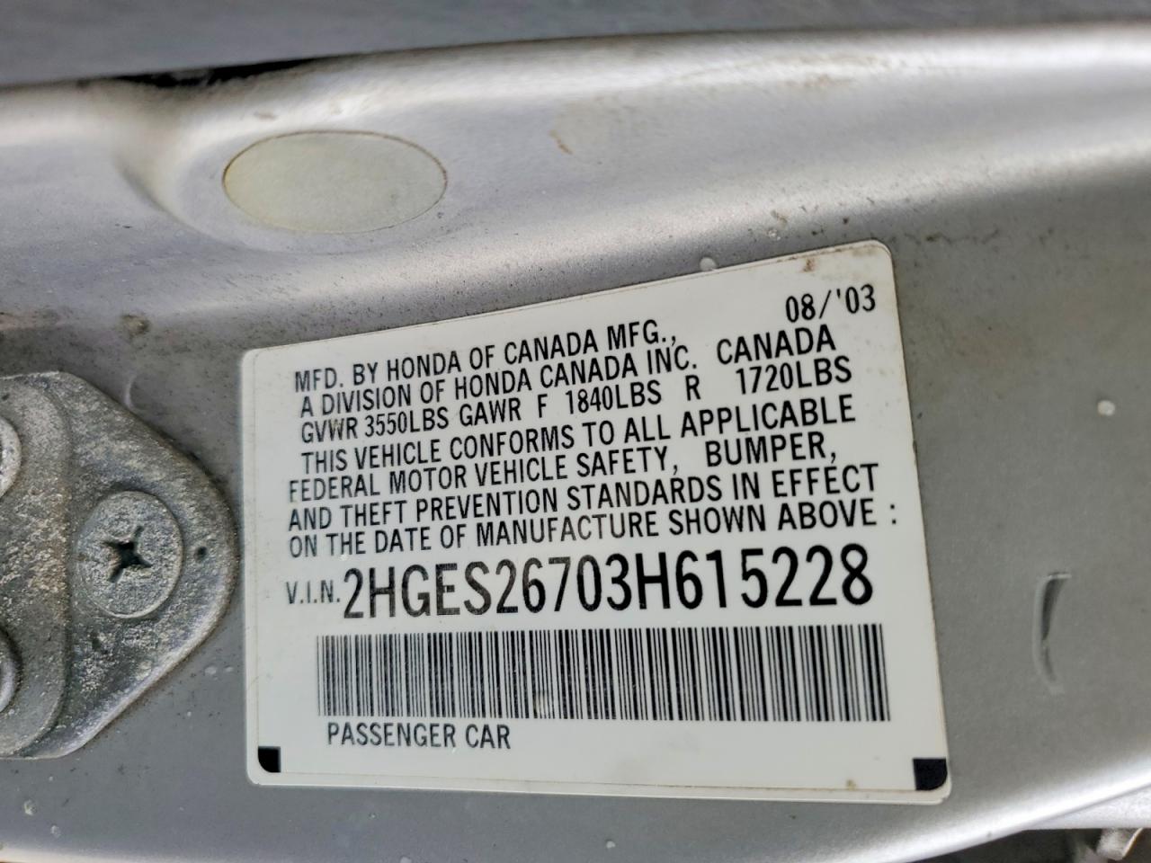 2003 Honda Civic Ex Silver vin: 2HGES26703H615228