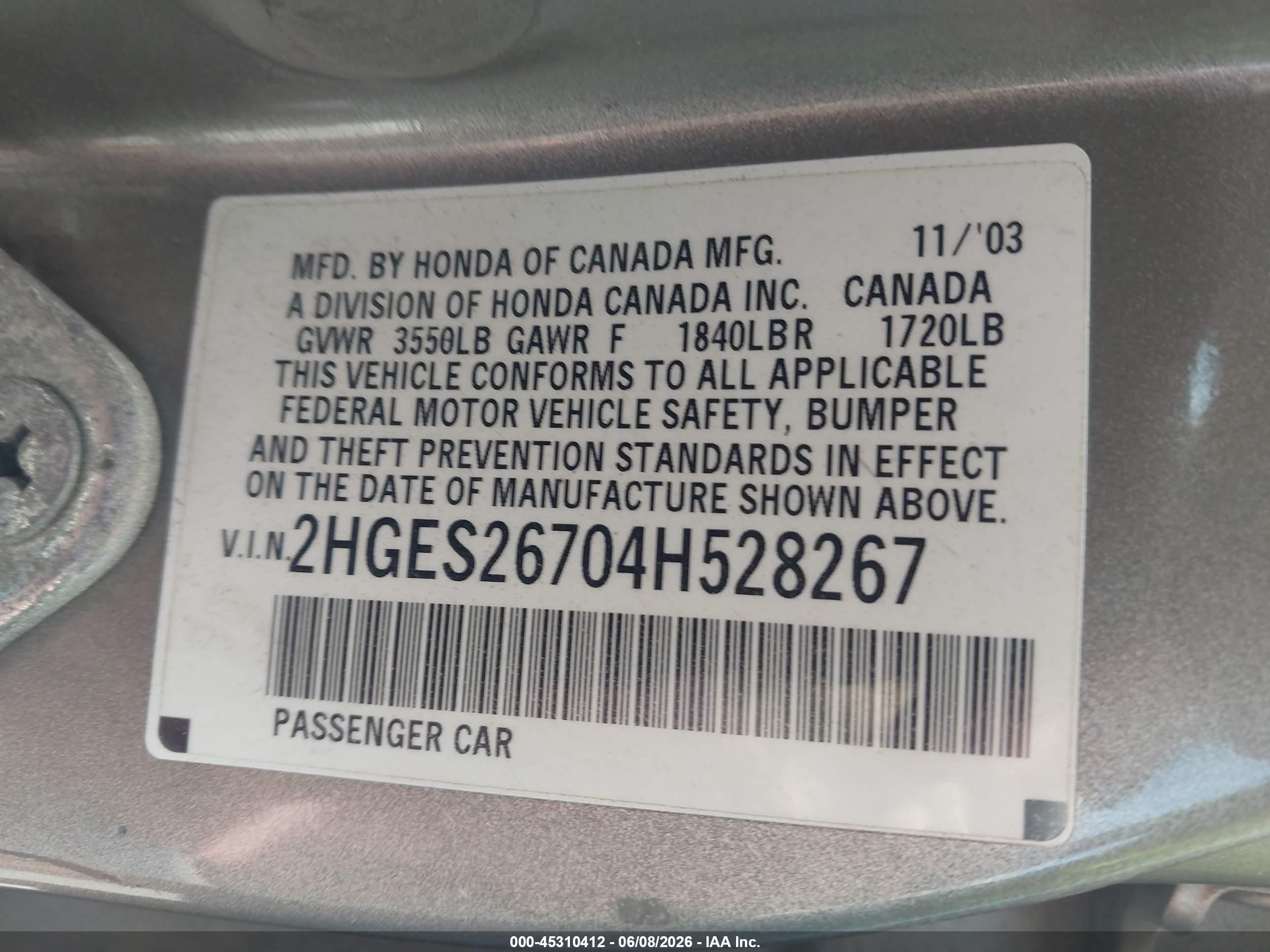 2004 Honda Civic Ex Gold vin: 2HGES26704H528267