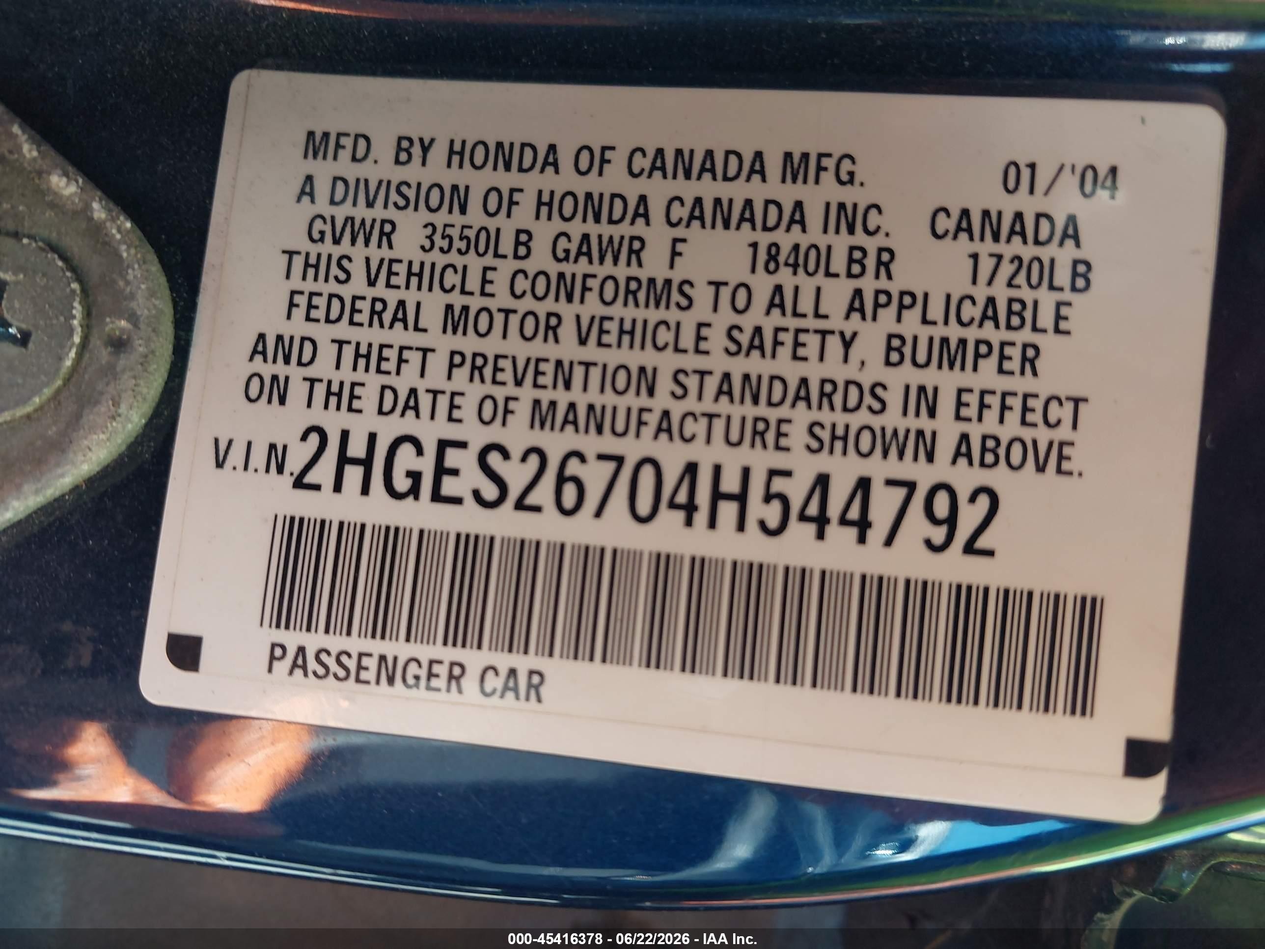 2004 Honda Civic Ex Blue vin: 2HGES26704H544792