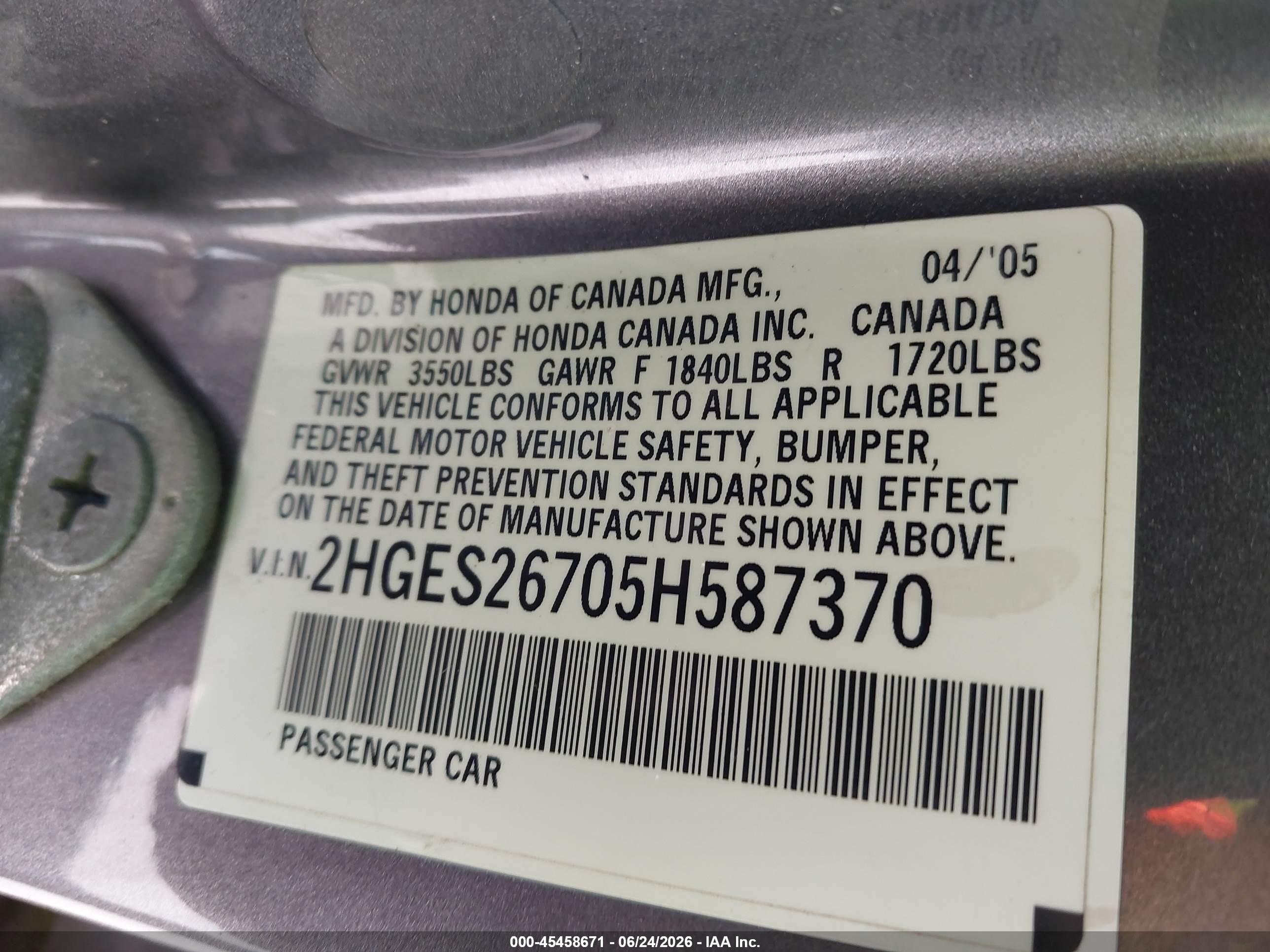 2005 Honda Civic Ex Gray vin: 2HGES26705H587370