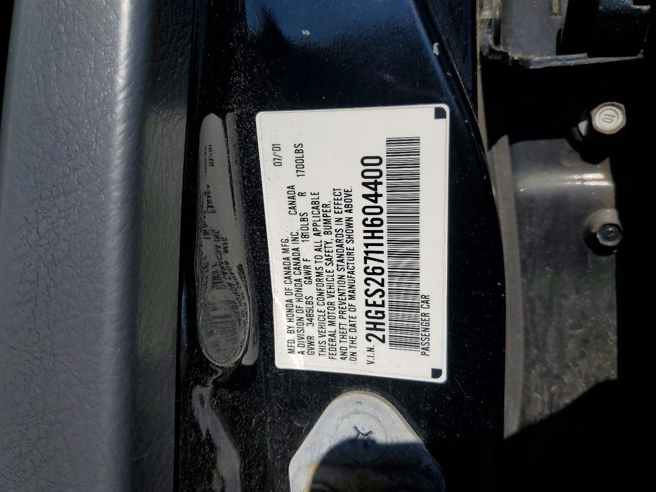 2001 Honda Civic Ex Черный vin: 2HGES26711H604400
