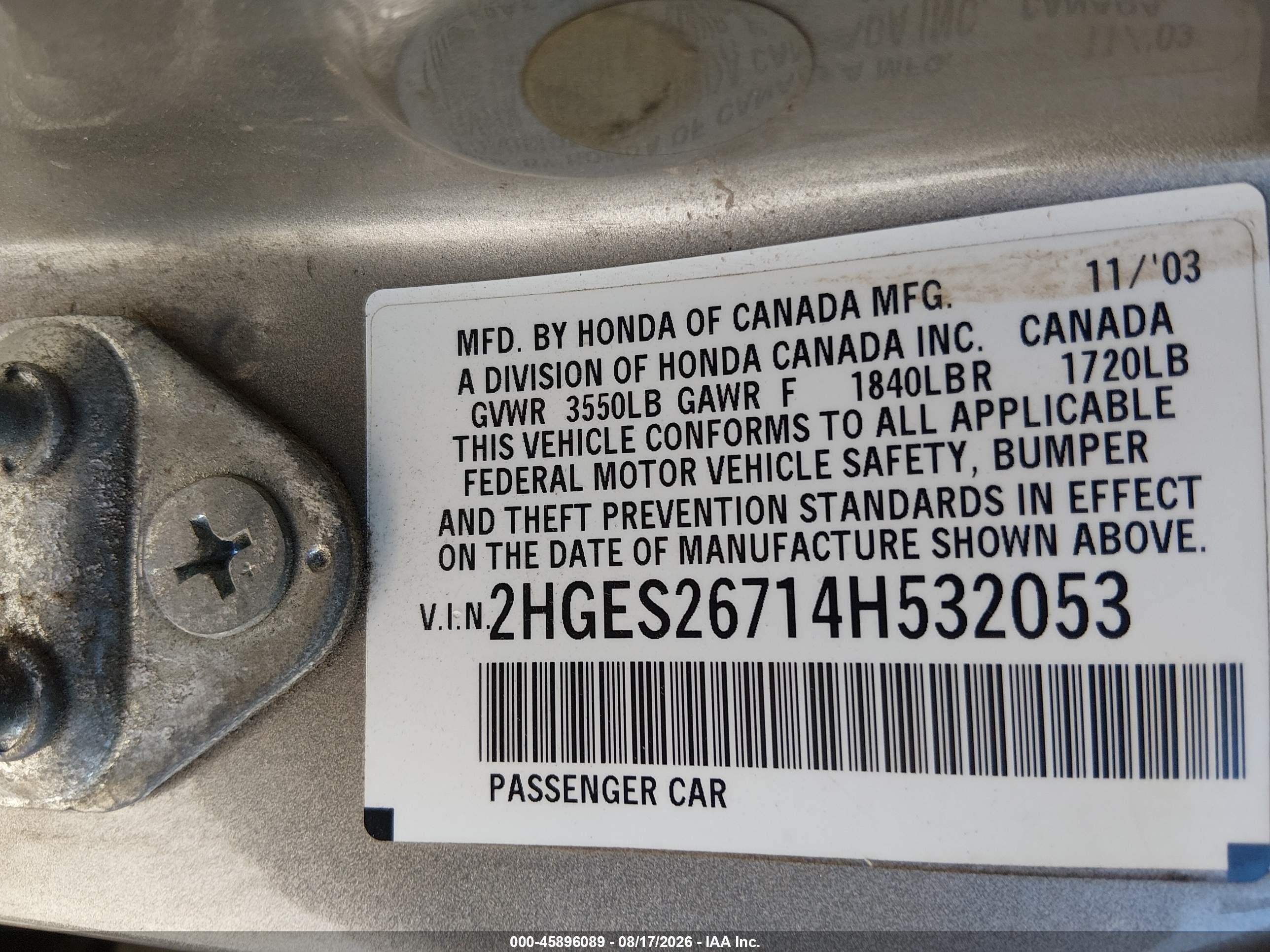 2004 Honda Civic Ex Gold vin: 2HGES26714H532053