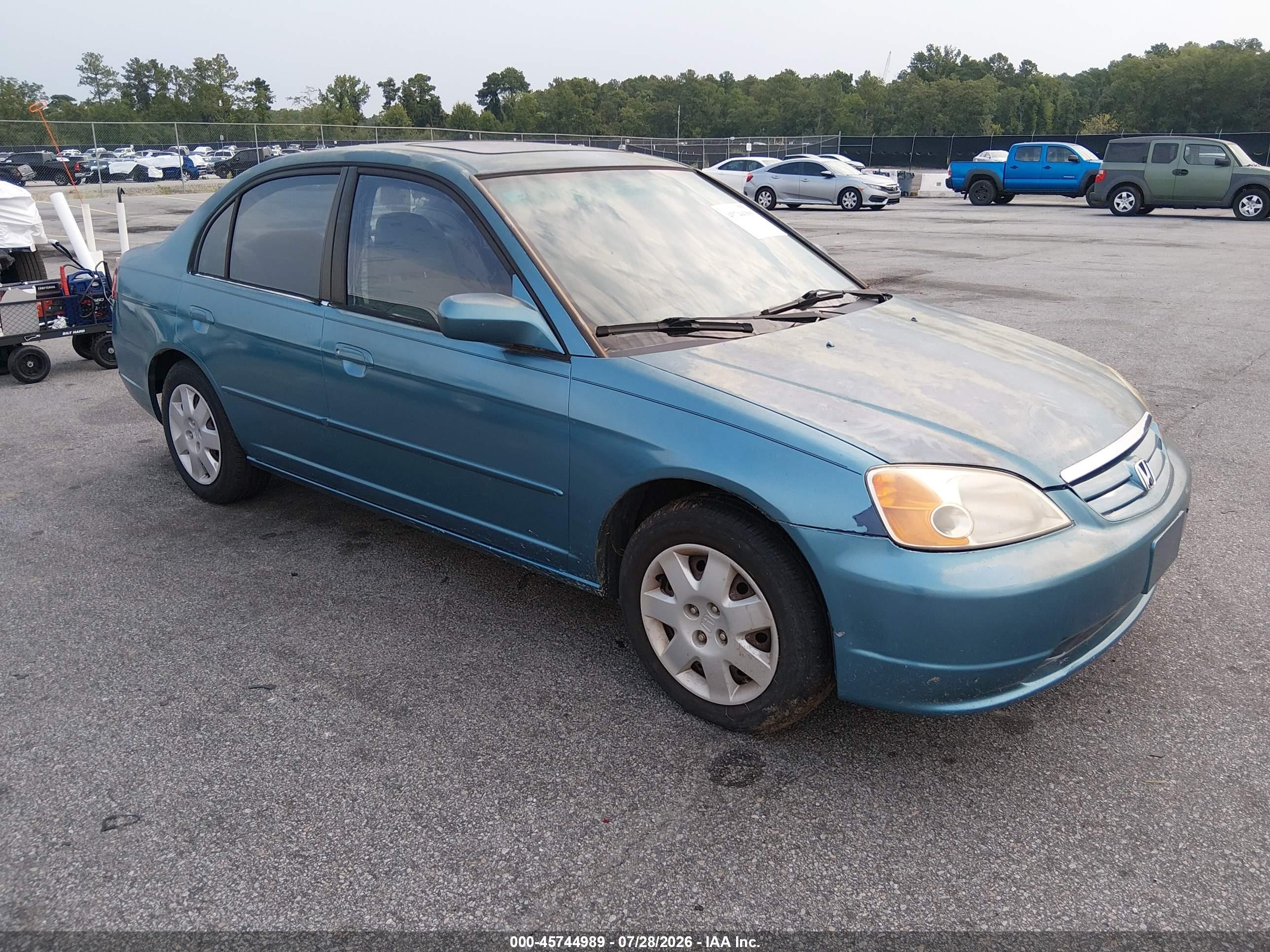 2001 Honda Civic Ex Light Blue vin: 2HGES26721H595044