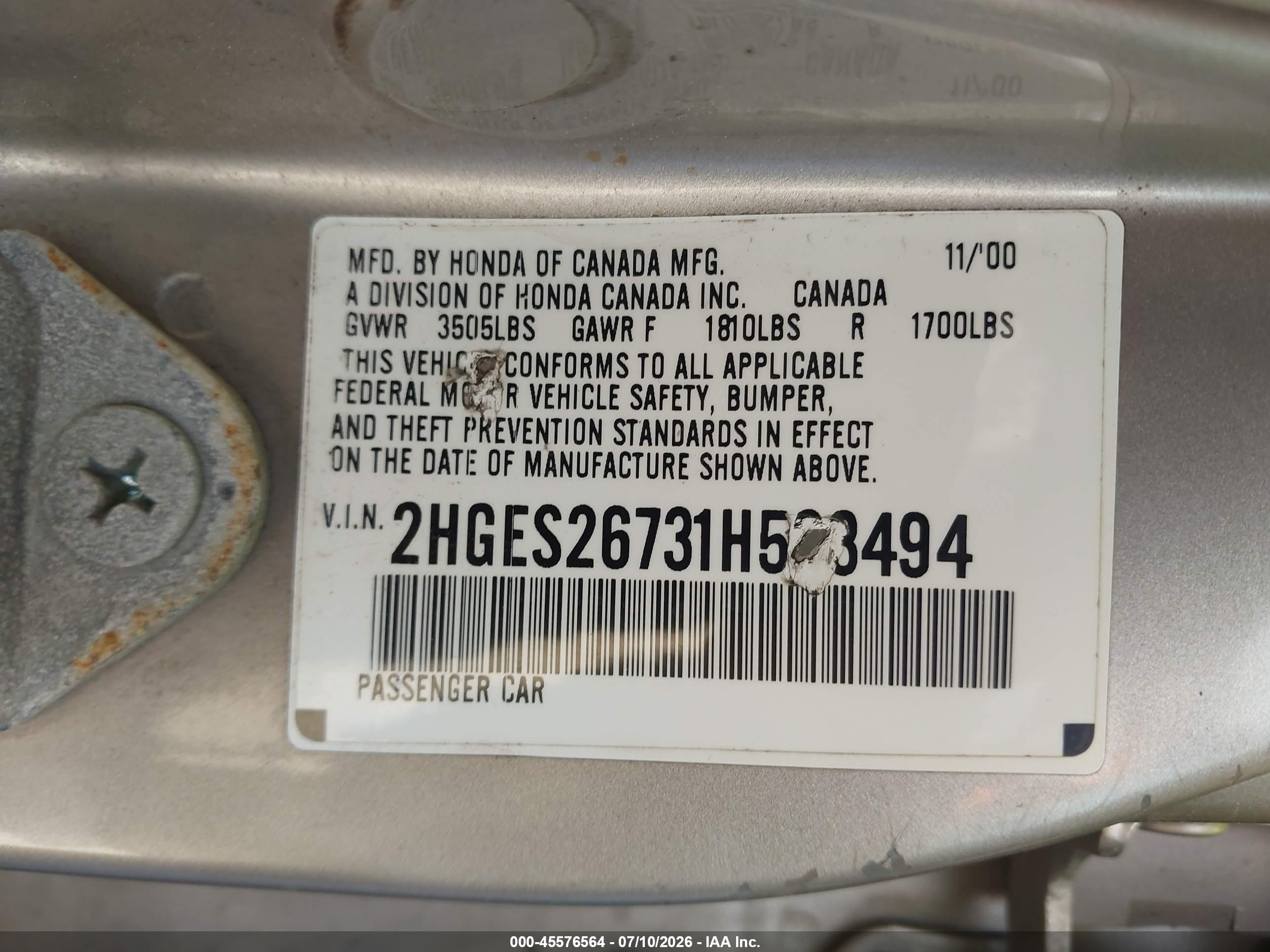 2001 Honda Civic Ex Beige vin: 2HGES26731H523494