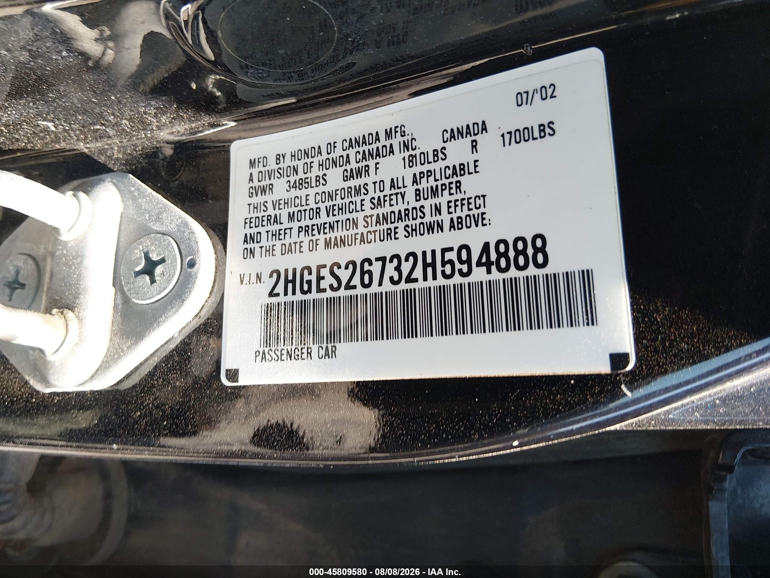 2002 Honda Civic Ex Black vin: 2HGES26732H594888