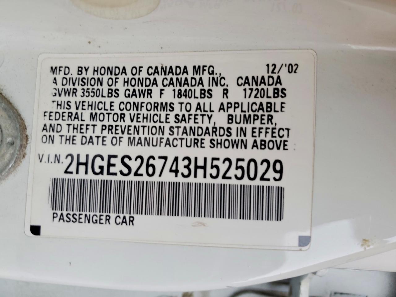 2003 Honda Civic Ex White vin: 2HGES26743H525029