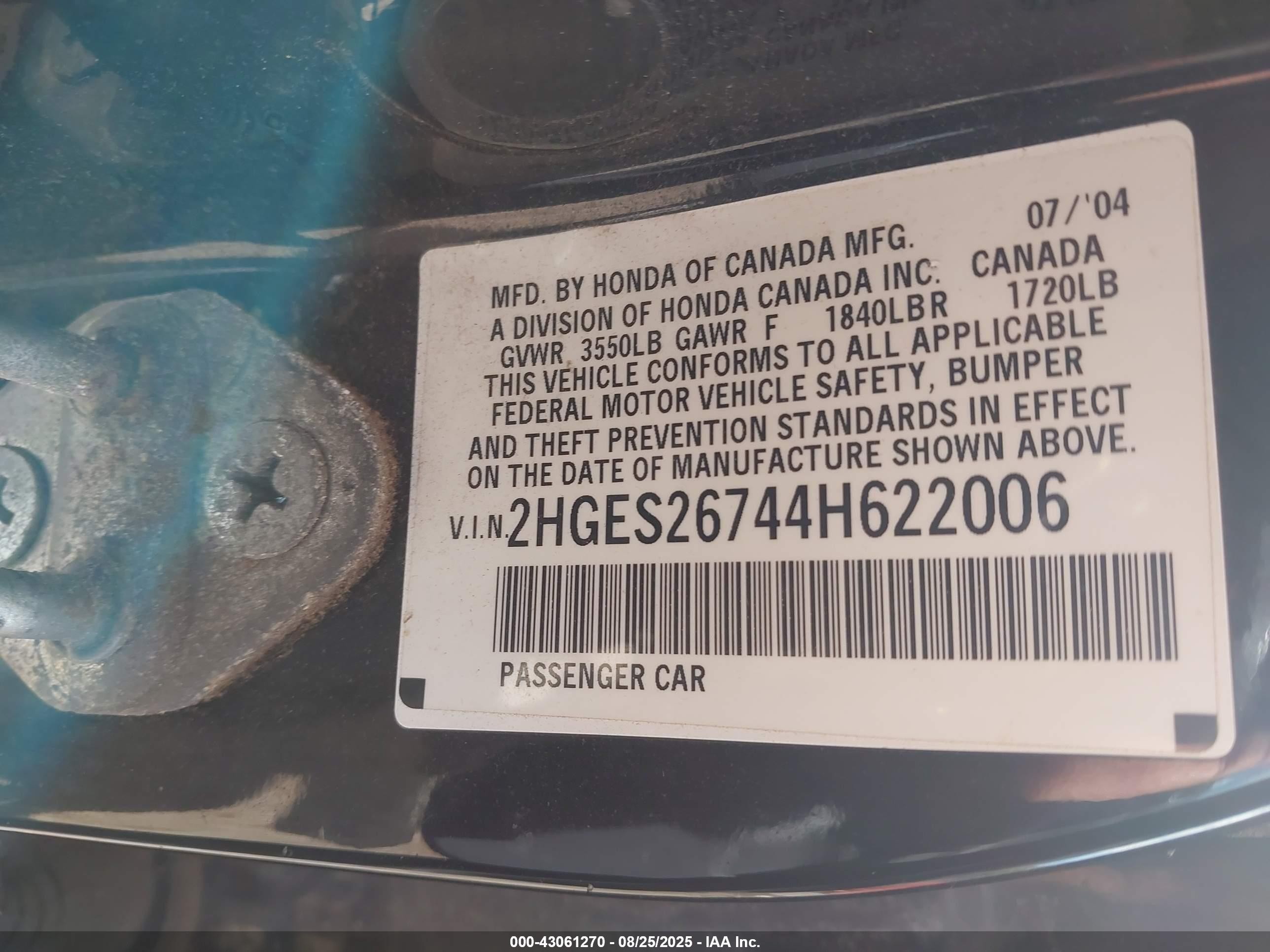 2004 Honda Civic Ex Черный vin: 2HGES26744H622006