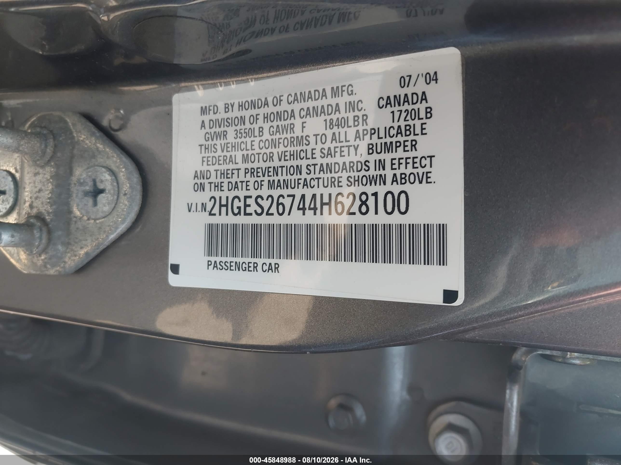 2004 Honda Civic Ex Gray vin: 2HGES26744H628100