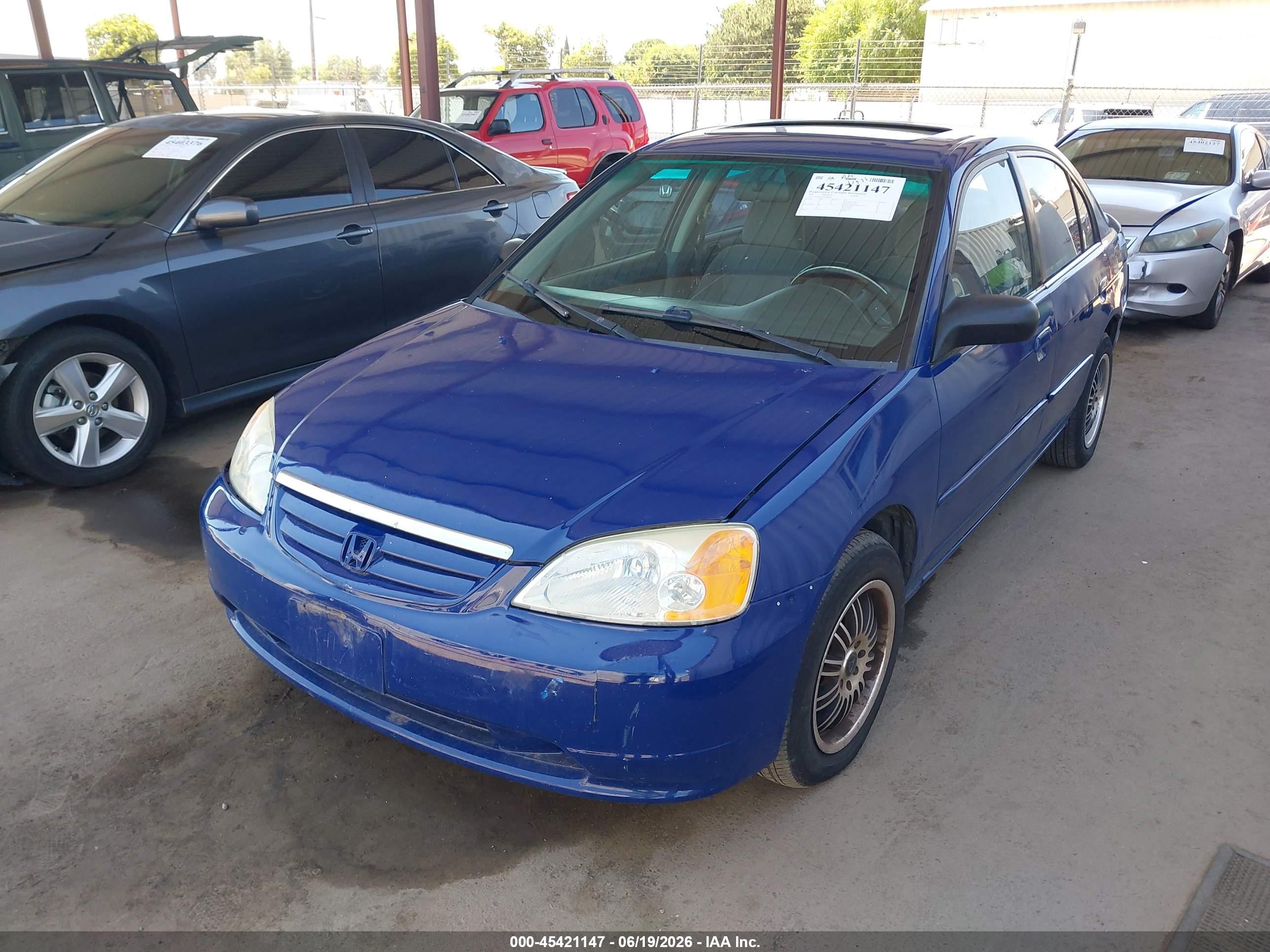 2001 Honda Civic Ex Синий vin: 2HGES26751H562040