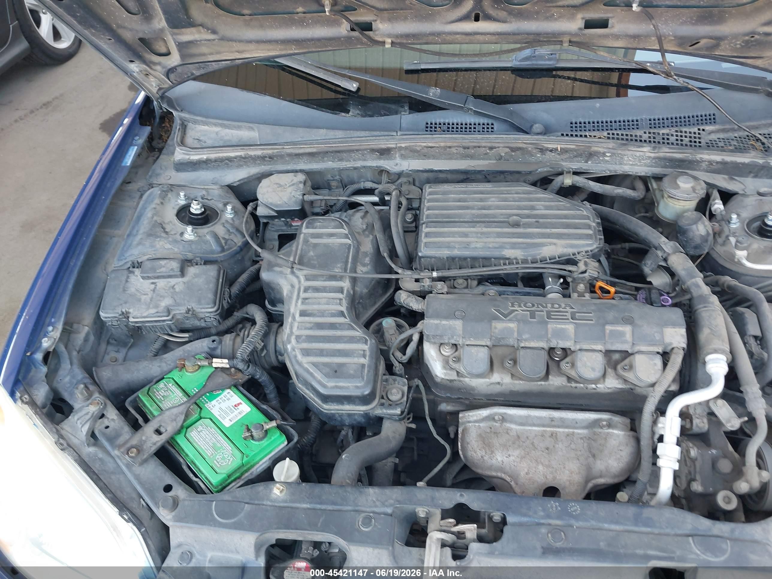 2001 Honda Civic Ex Синий vin: 2HGES26751H562040