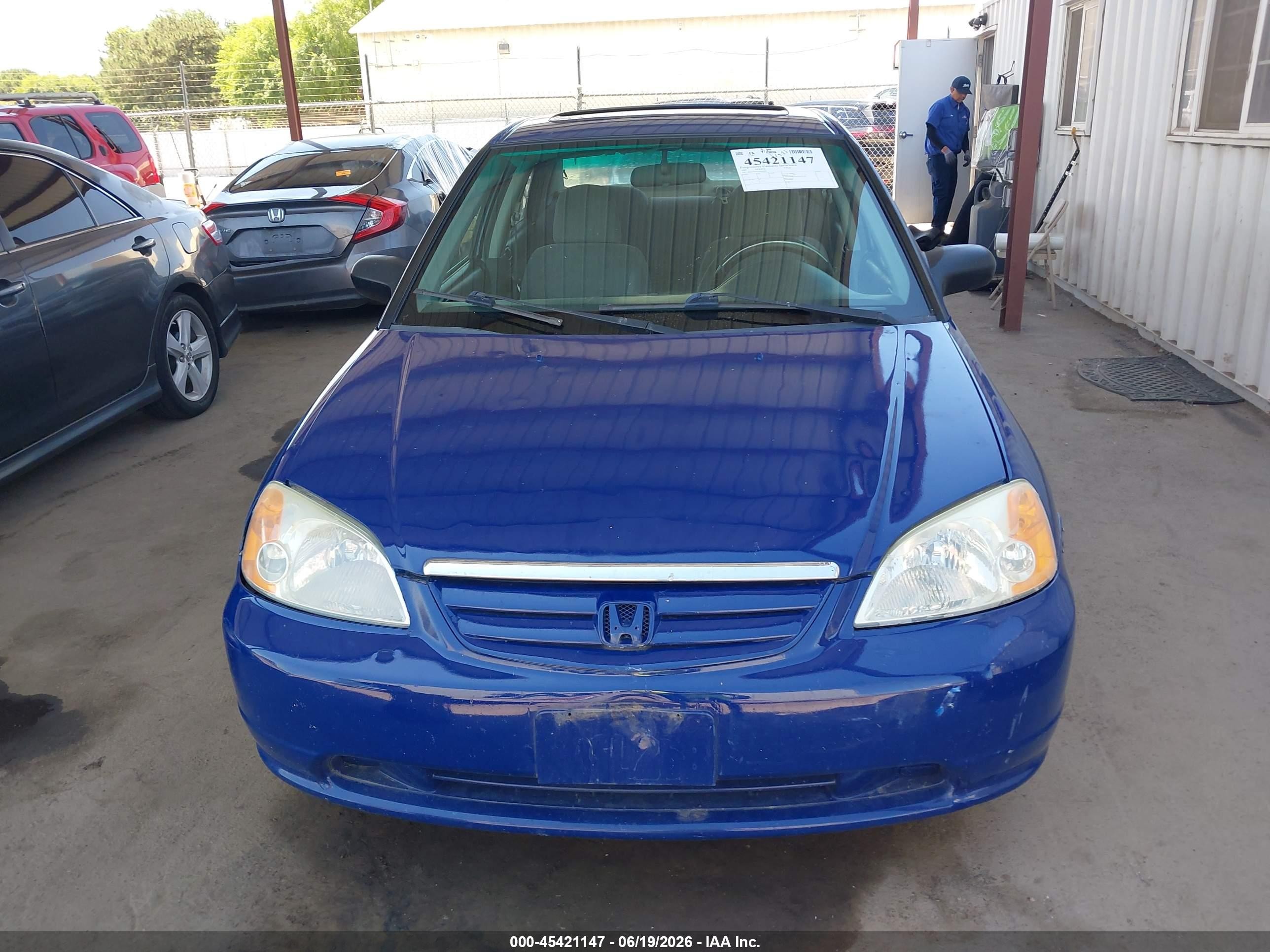 2001 Honda Civic Ex Синий vin: 2HGES26751H562040