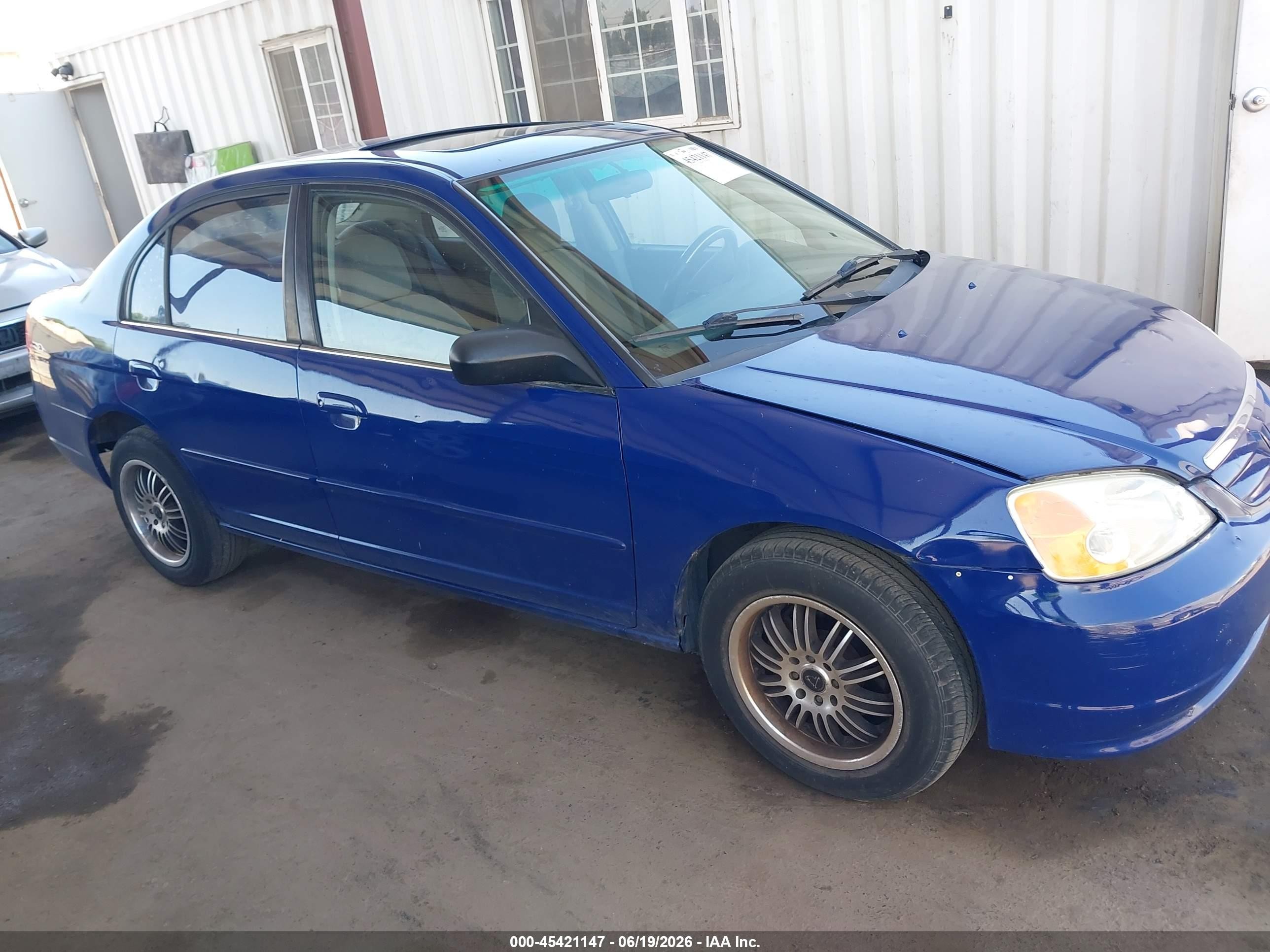 2001 Honda Civic Ex Синий vin: 2HGES26751H562040