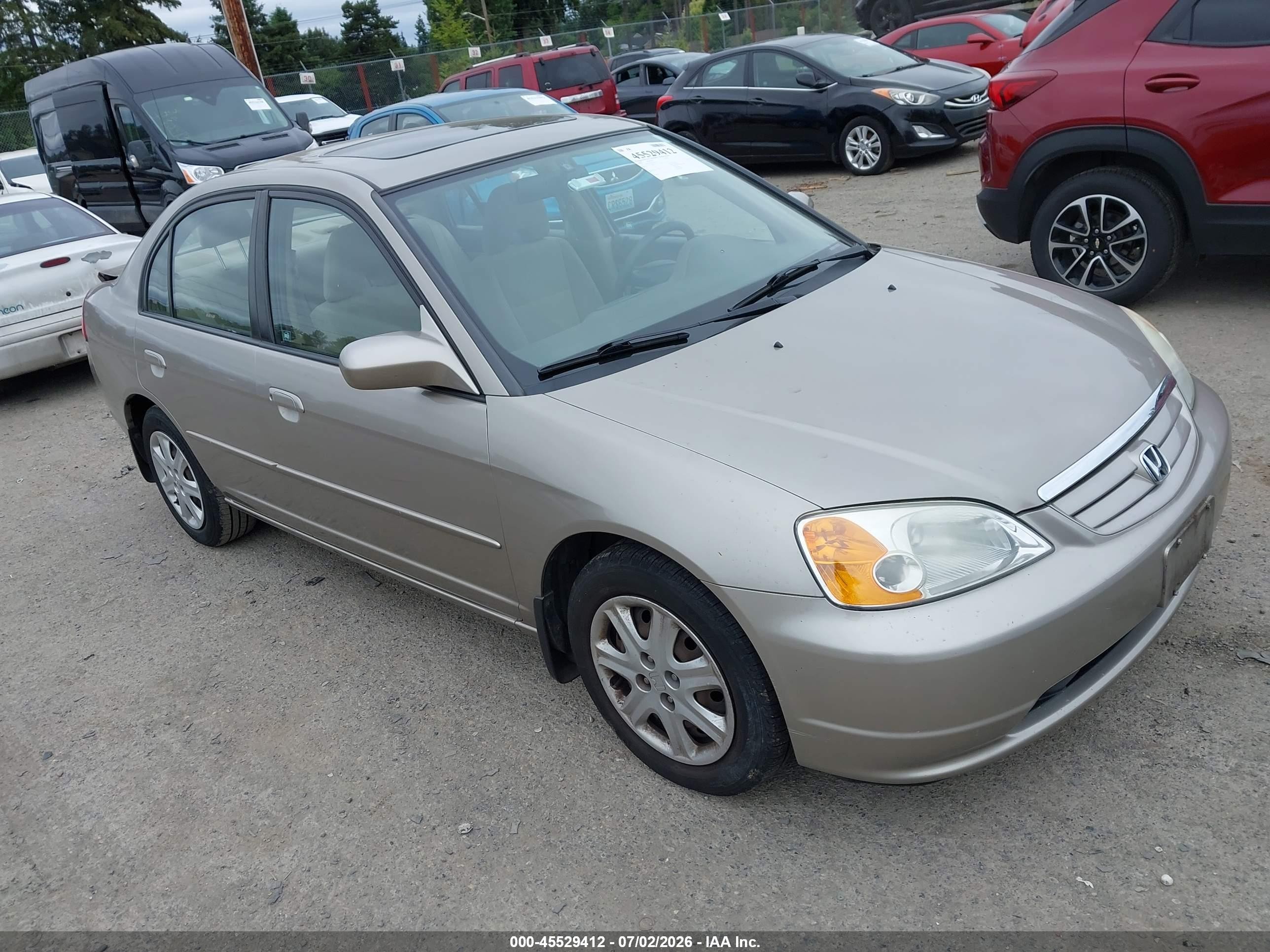 2003 Honda Civic Ex Champagne vin: 2HGES26753H520602