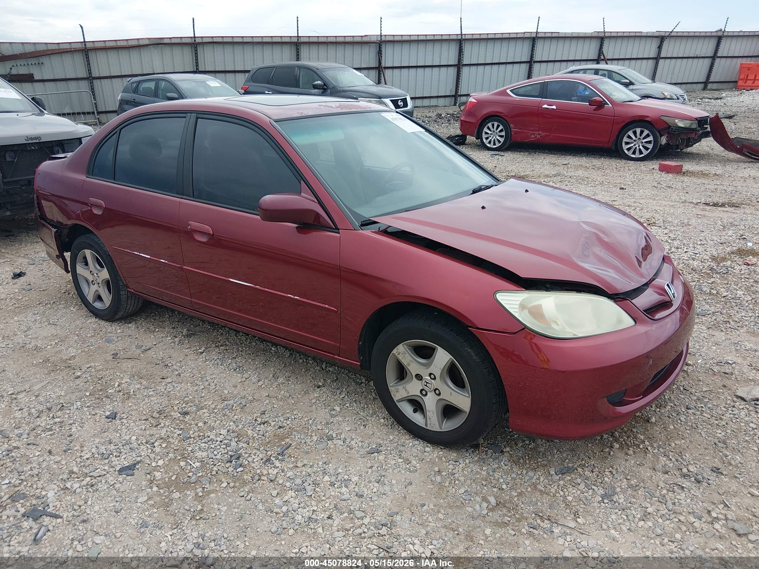 2005 Honda Civic Ex Красный vin: 2HGES26755H553652