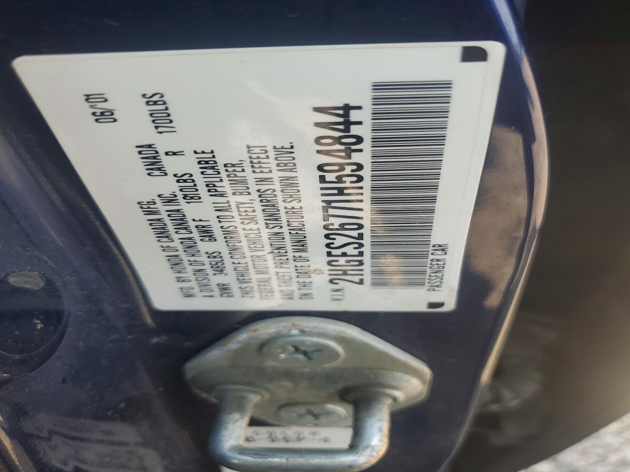 2001 Honda Civic Ex Blue vin: 2HGES26771H594844