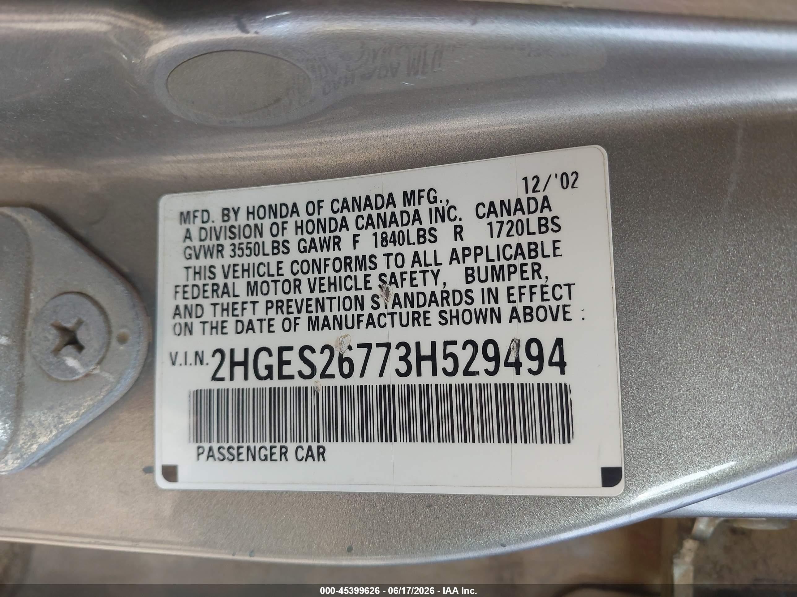 2003 Honda Civic Ex Champagne vin: 2HGES26773H529494