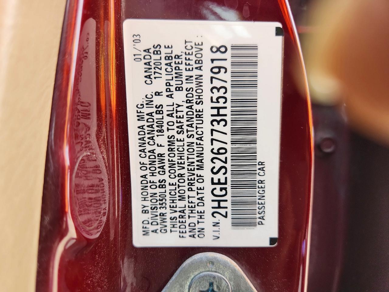 2003 Honda Civic Ex Red vin: 2HGES26773H537918