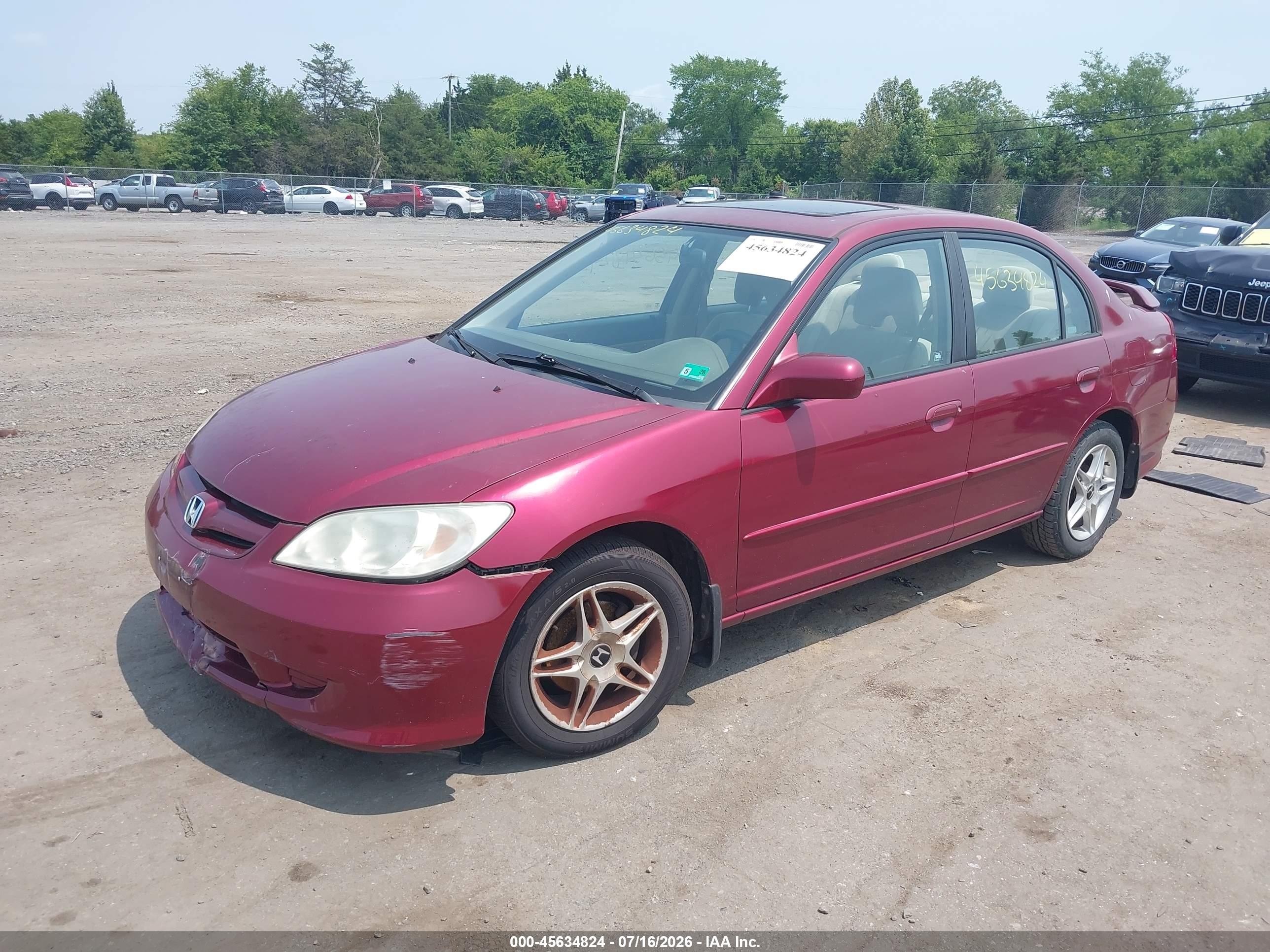 2005 Honda Civic Ex Темно-бордовый vin: 2HGES26775H531880