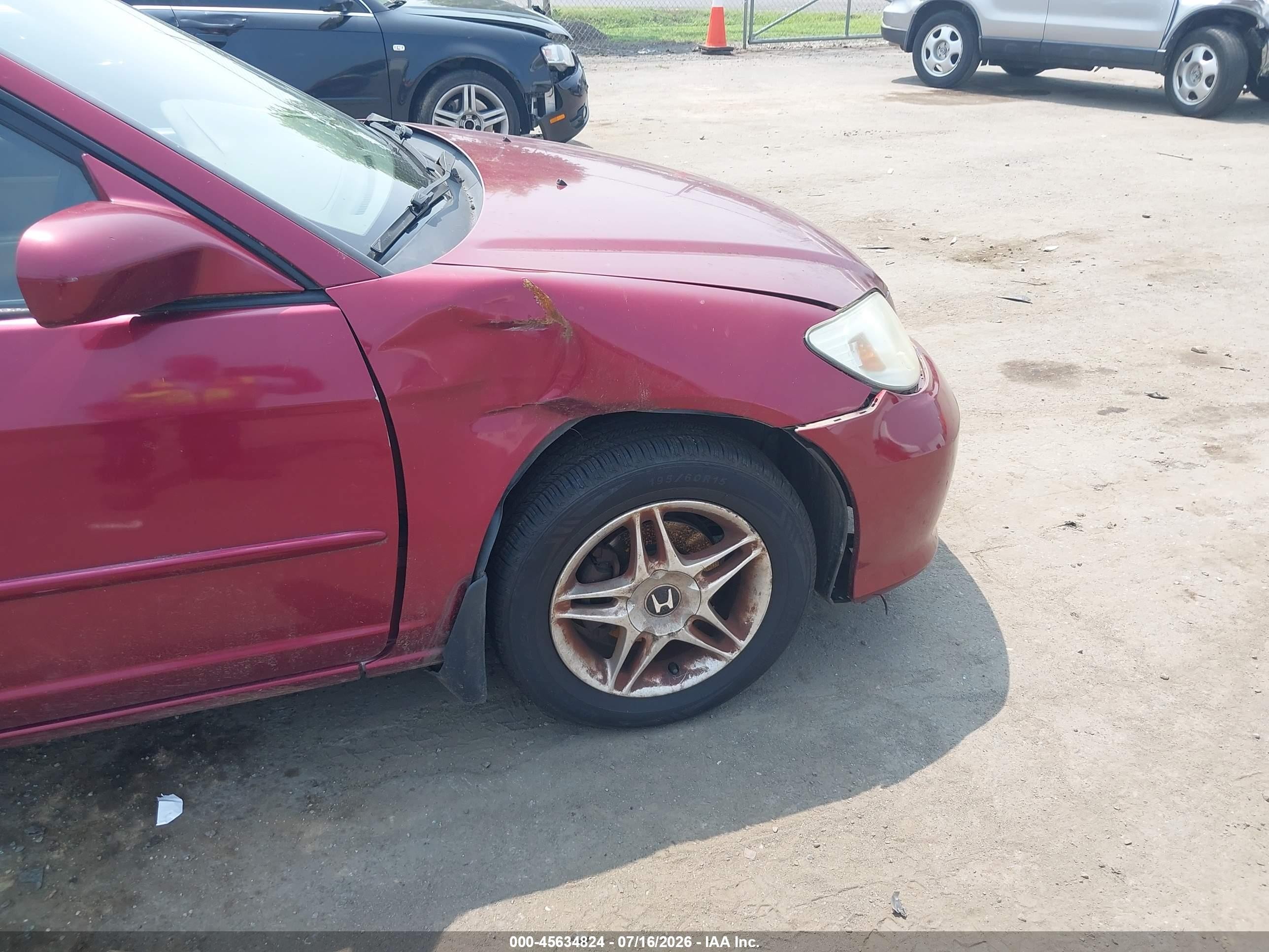 2005 Honda Civic Ex Темно-бордовый vin: 2HGES26775H531880