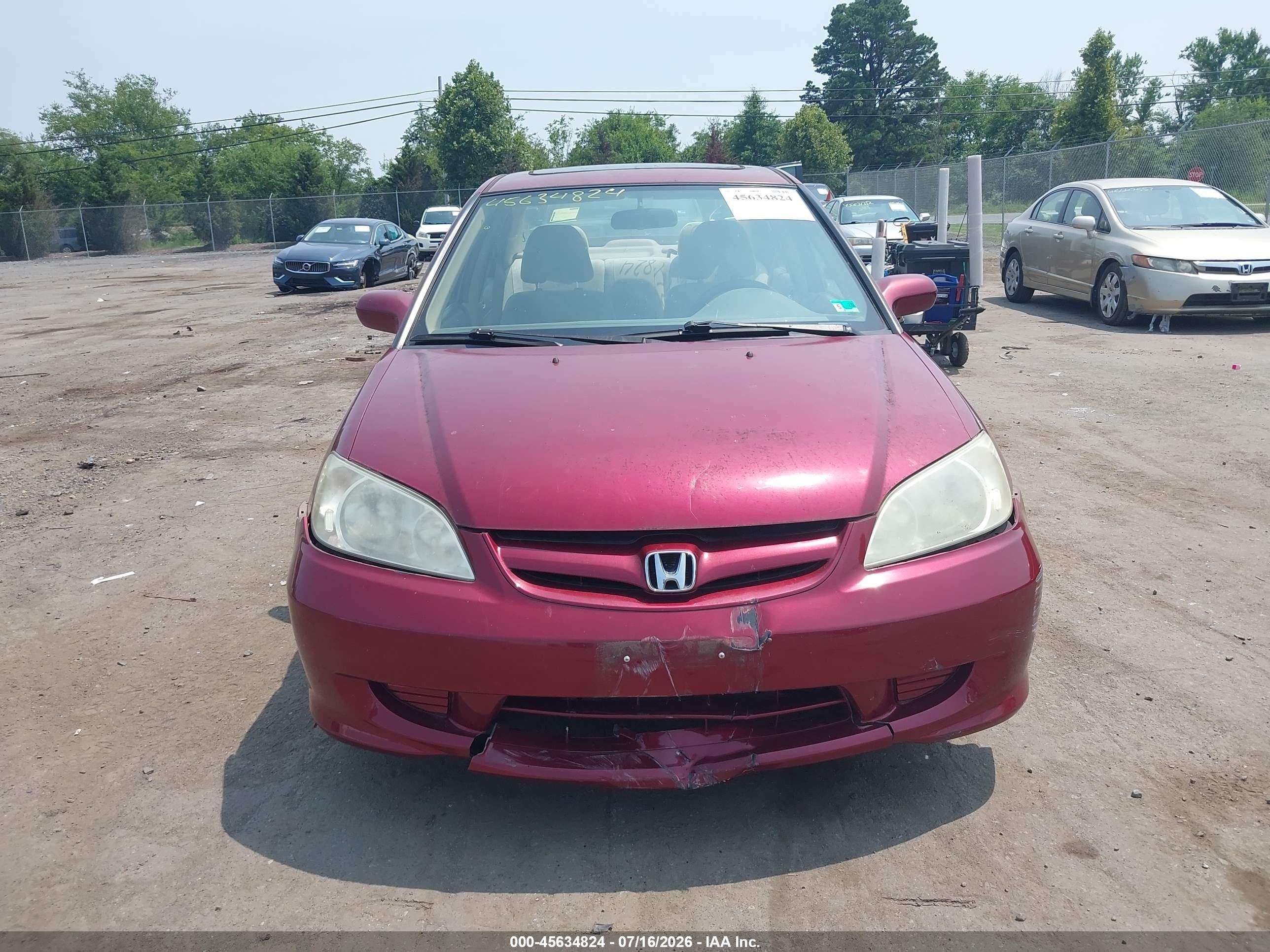 2005 Honda Civic Ex Темно-бордовый vin: 2HGES26775H531880