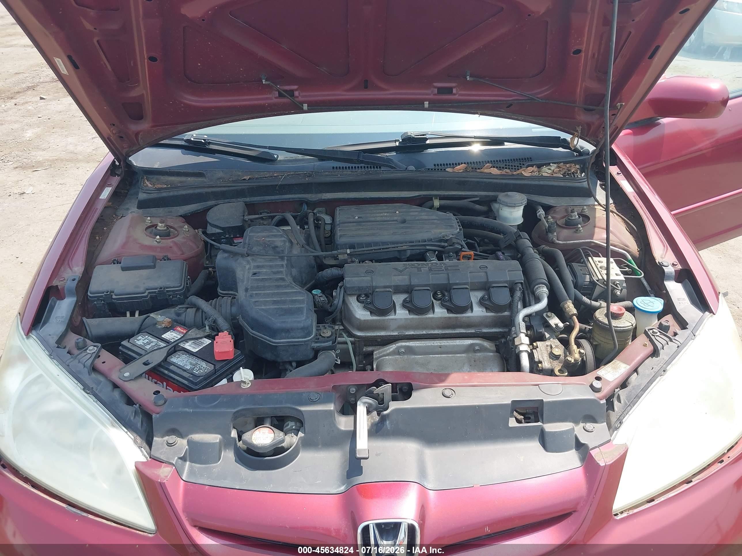 2005 Honda Civic Ex Темно-бордовый vin: 2HGES26775H531880