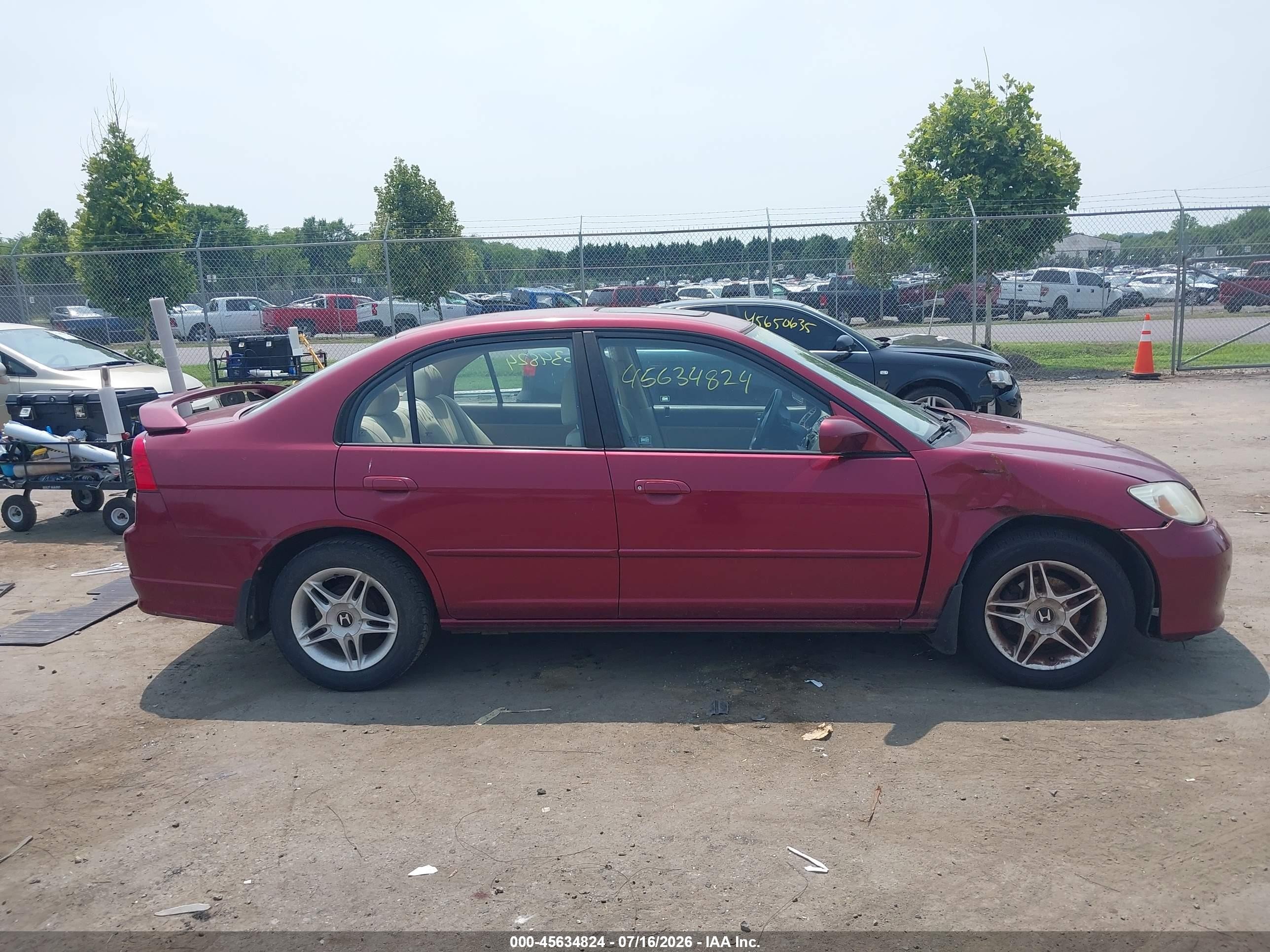 2005 Honda Civic Ex Темно-бордовый vin: 2HGES26775H531880