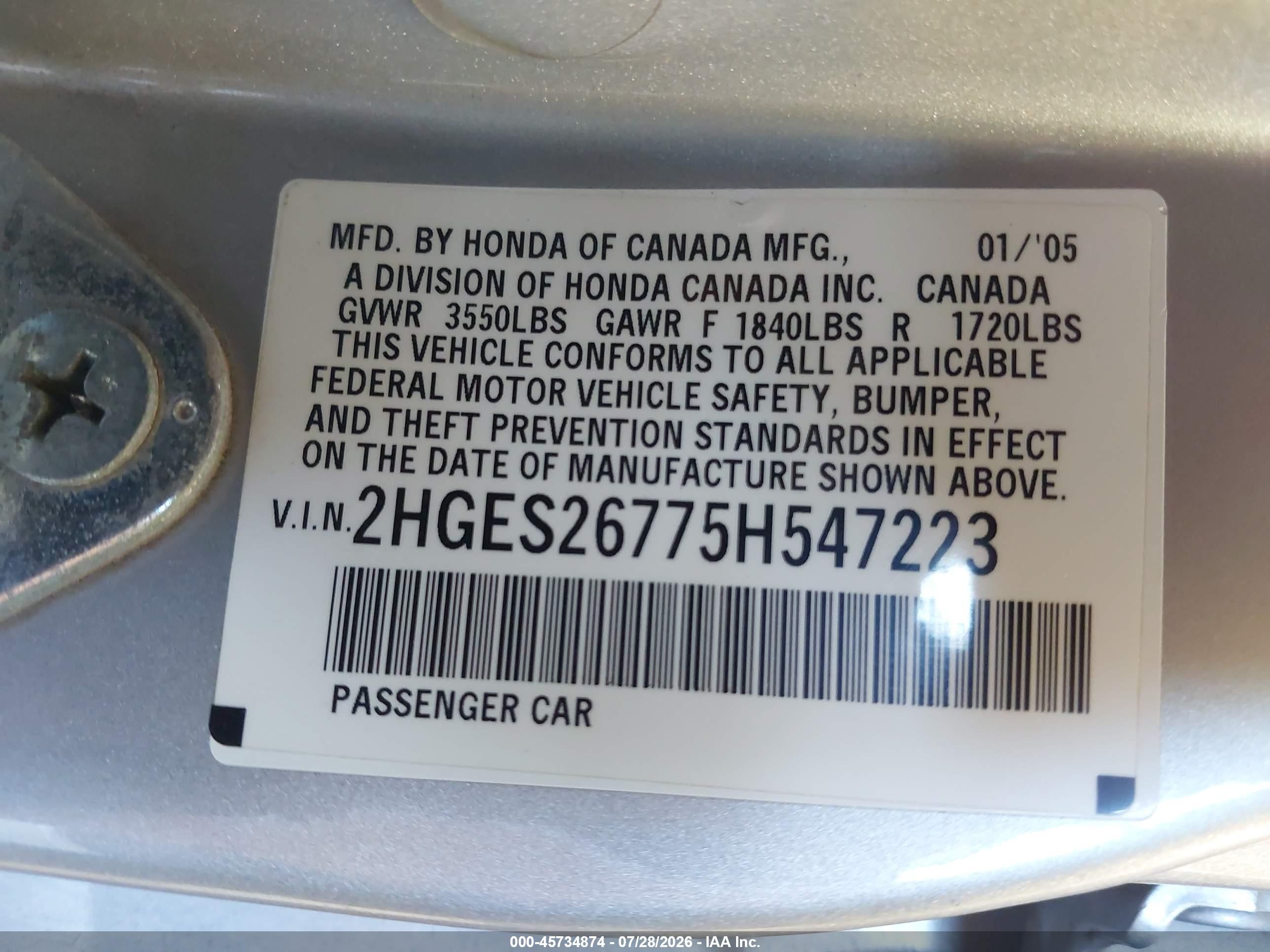 2005 Honda Civic Ex Silver vin: 2HGES26775H547223