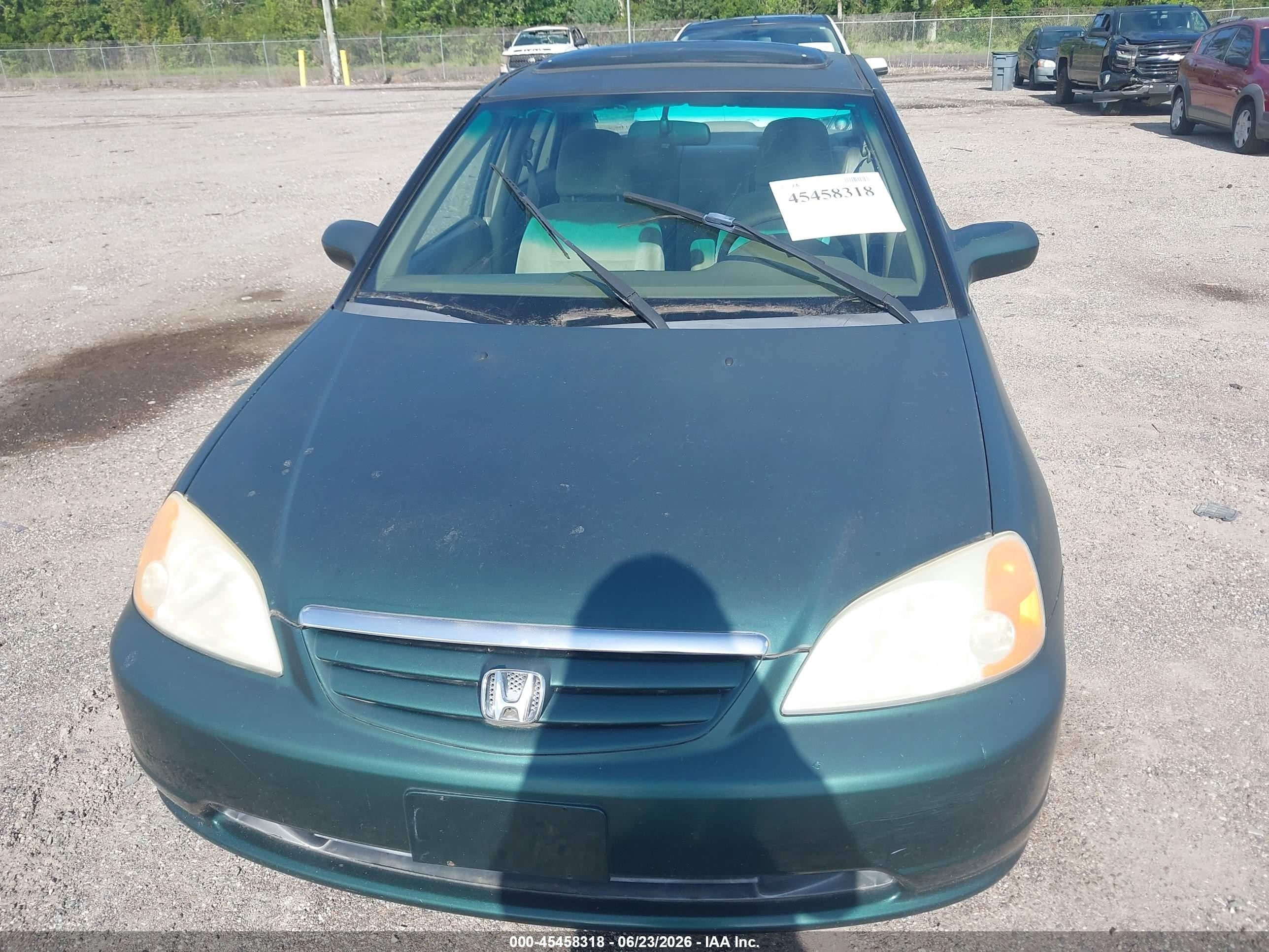 2001 Honda Civic Ex Зеленый vin: 2HGES26781H533566
