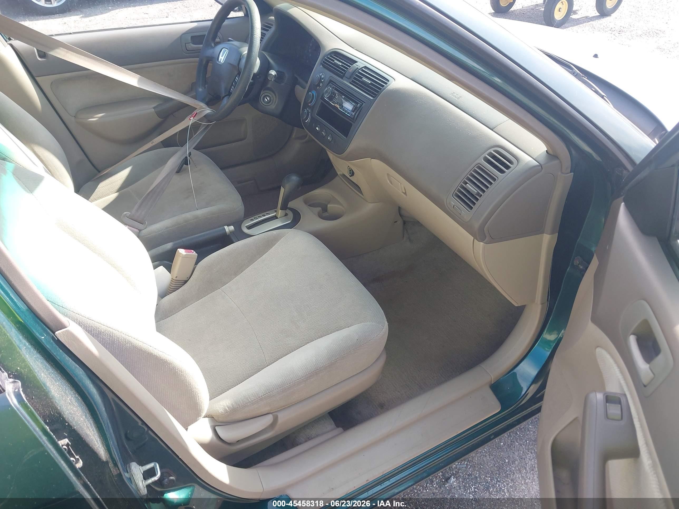 2001 Honda Civic Ex Зеленый vin: 2HGES26781H533566