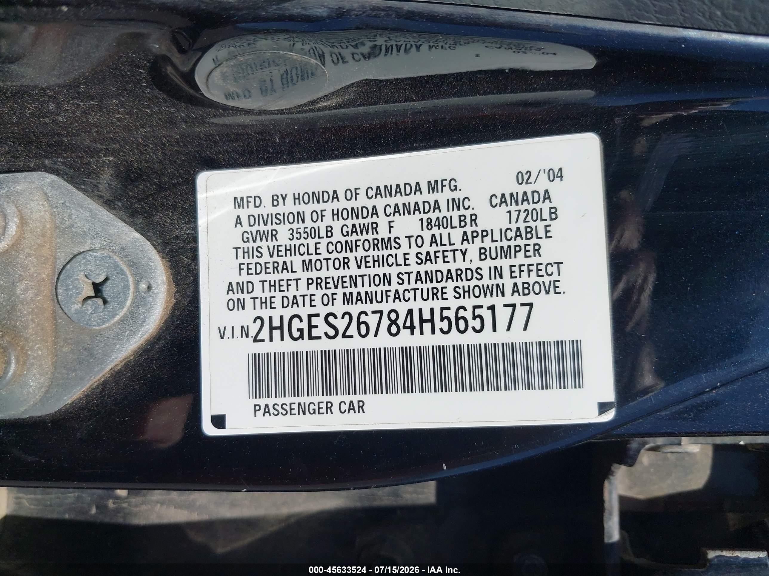 2004 Honda Civic Ex Black vin: 2HGES26784H565177