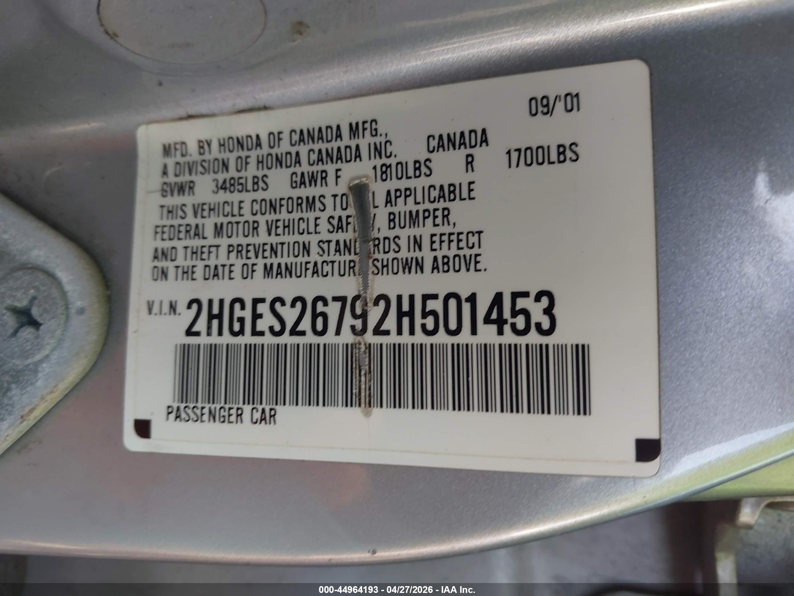 2002 Honda Civic Ex Серебряный vin: 2HGES26792H501453