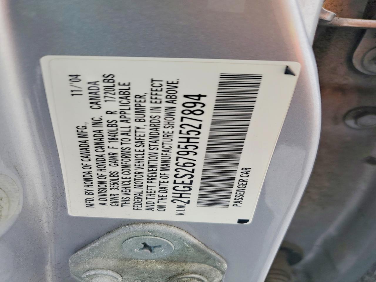 2005 Honda Civic Ex Silver vin: 2HGES26795H527894