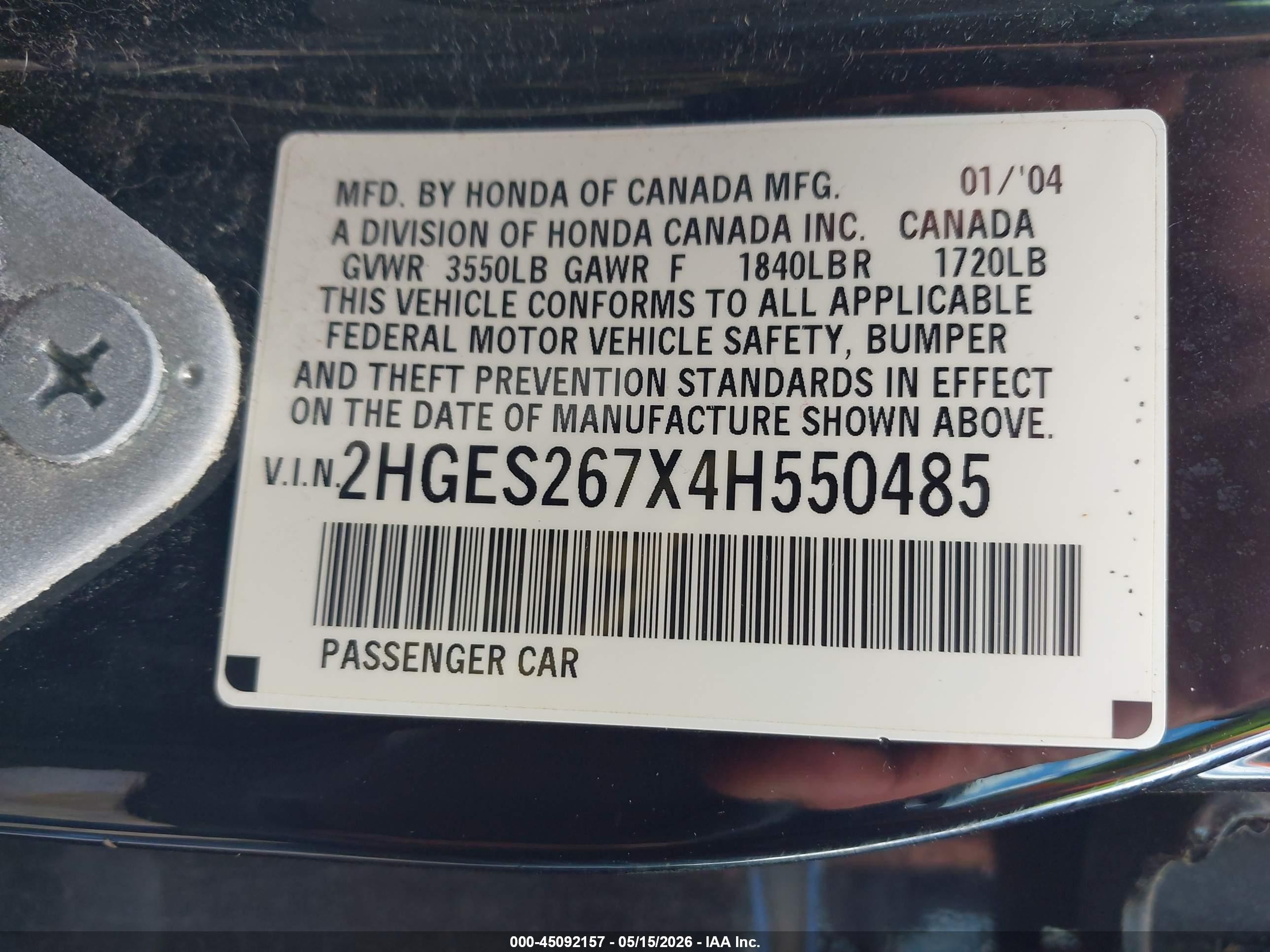 2004 Honda Civic Ex Black vin: 2HGES267X4H550485