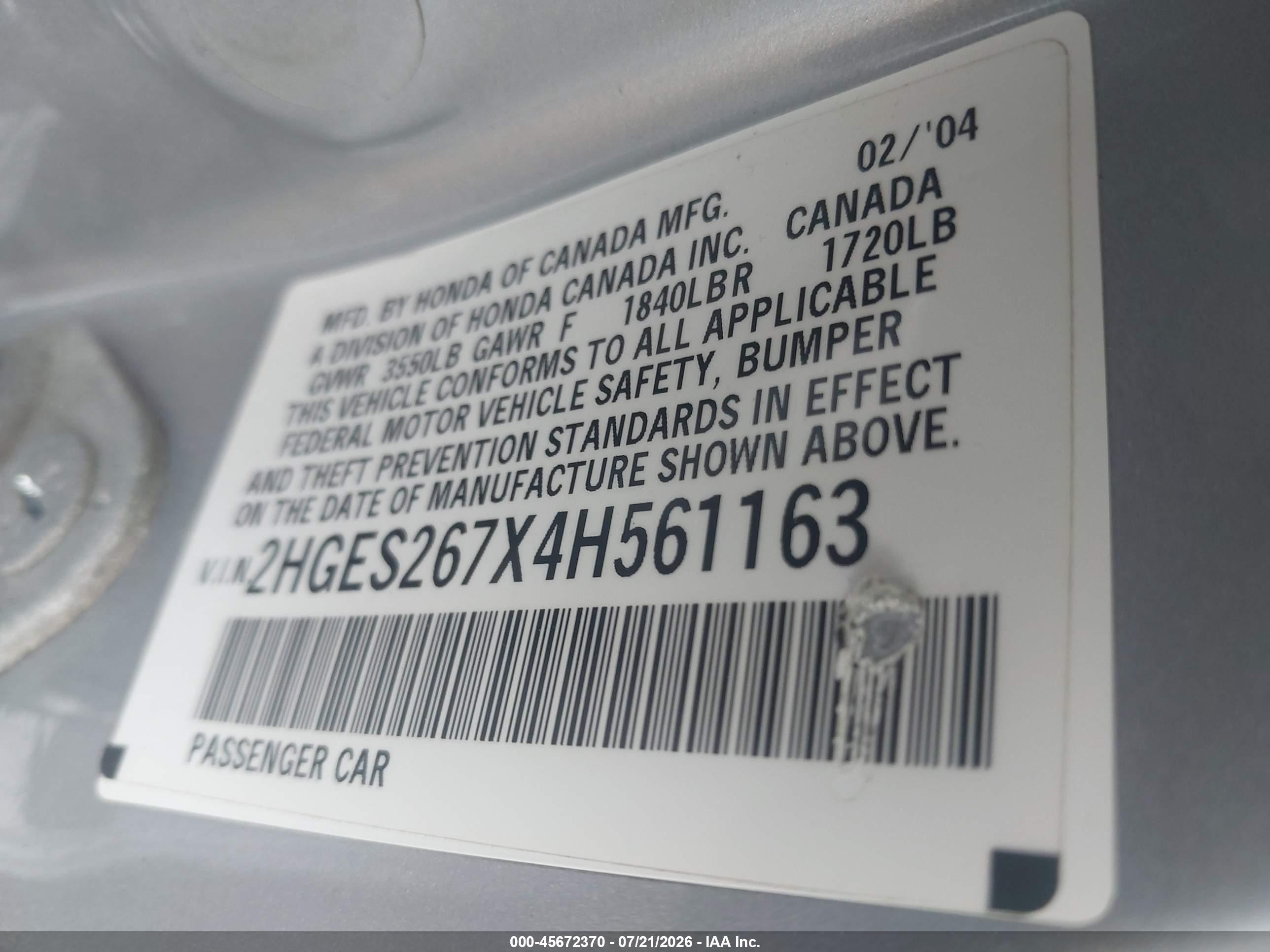 2004 Honda Civic Ex Gray vin: 2HGES267X4H561163