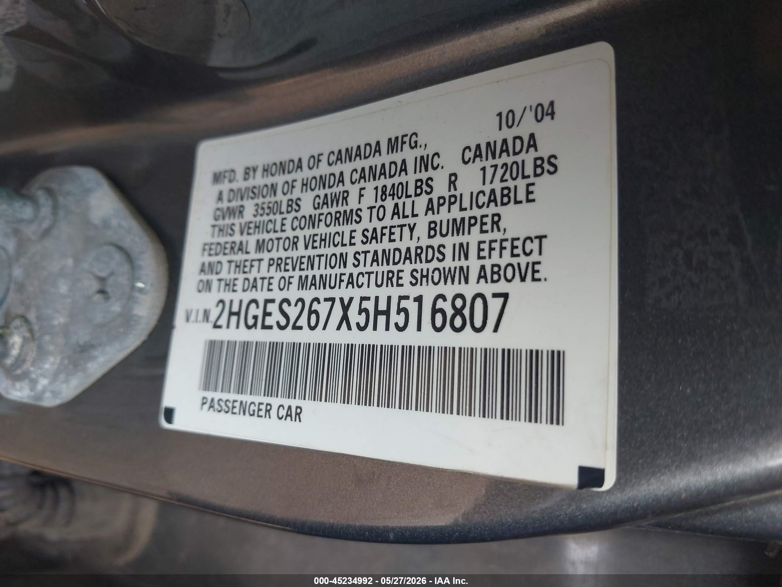2005 Honda Civic Ex Tan vin: 2HGES267X5H516807