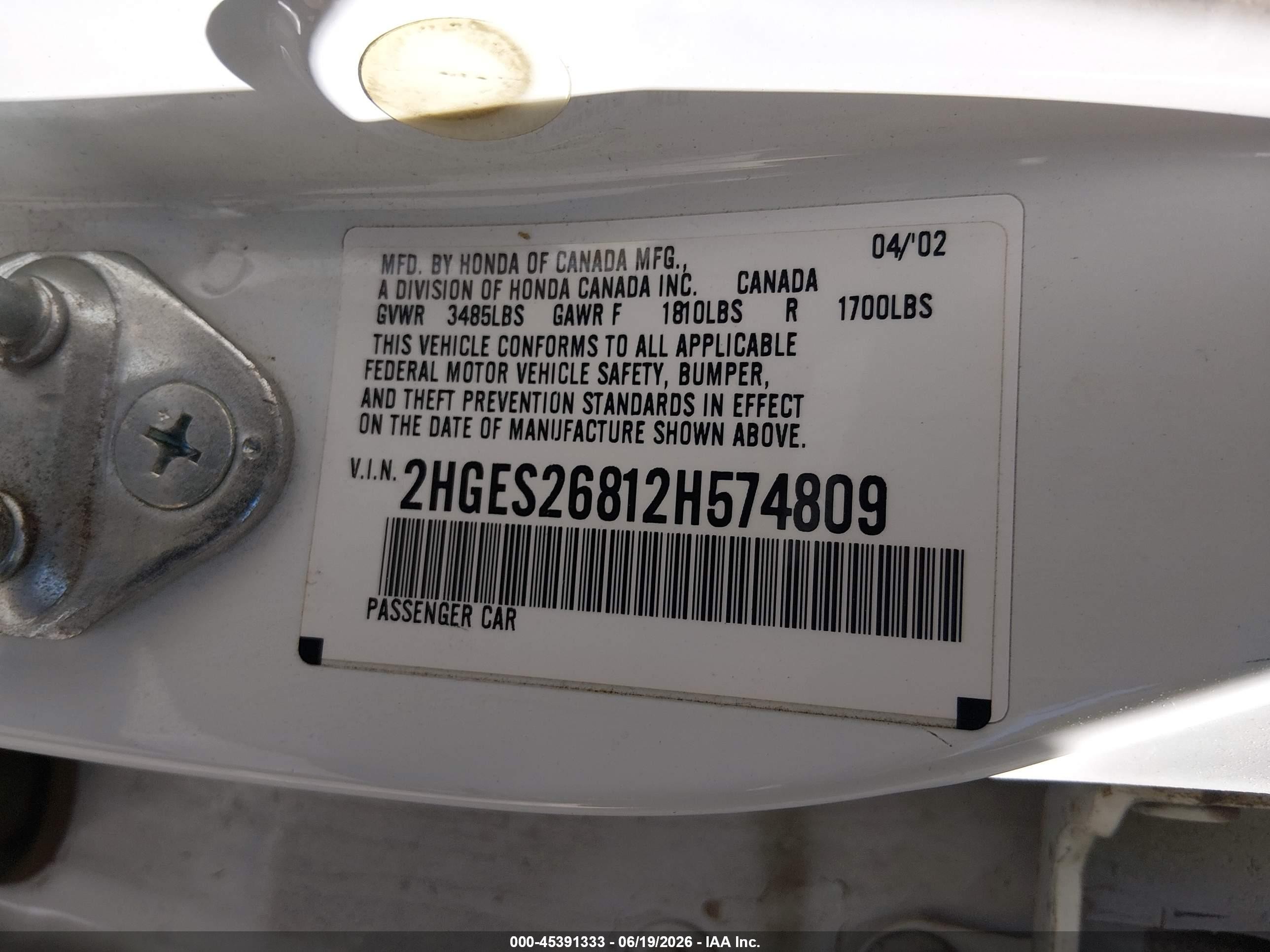 2002 Honda Civic Ex White vin: 2HGES26812H574809