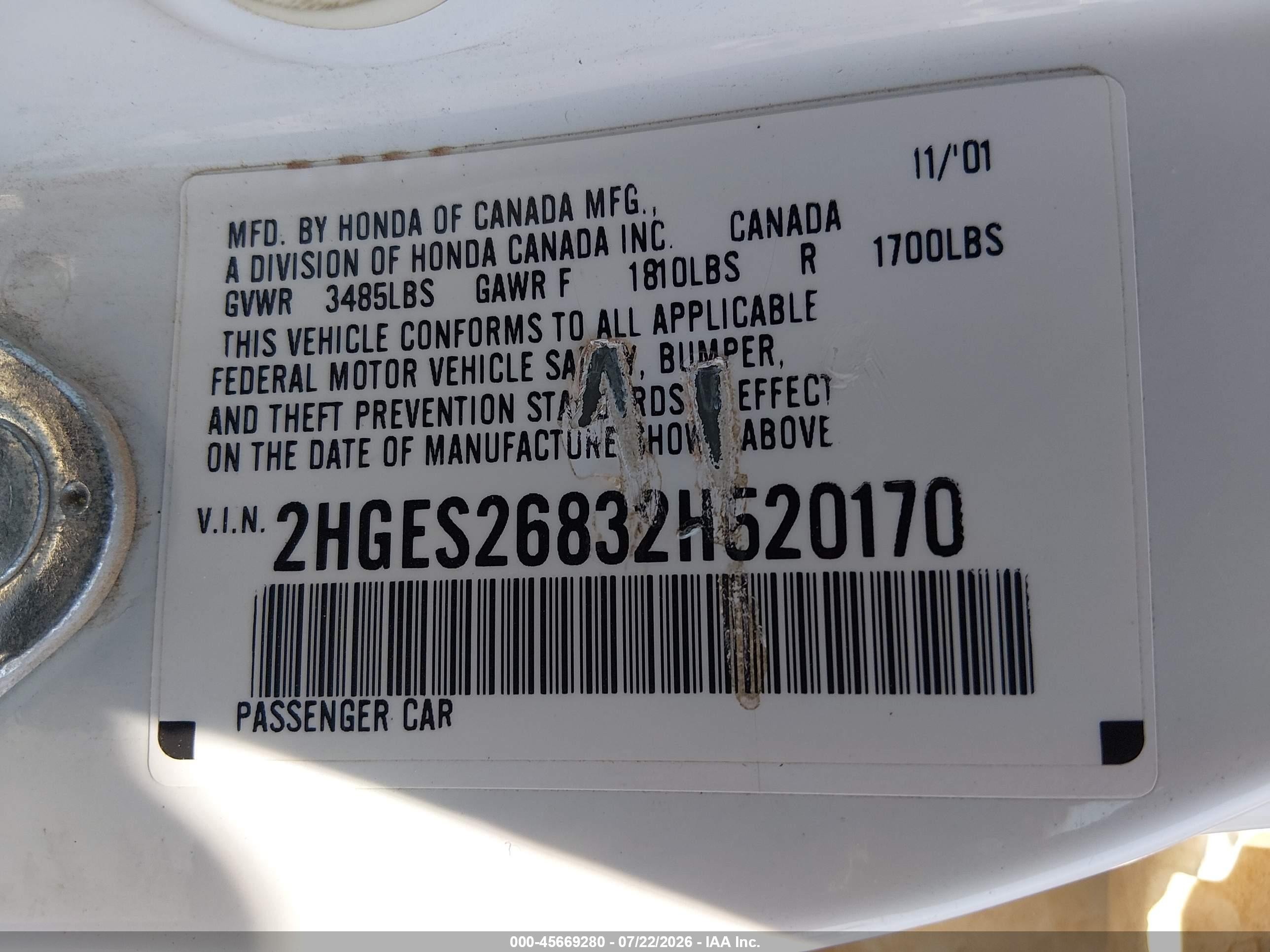 2002 Honda Civic Ex White vin: 2HGES26832H520170