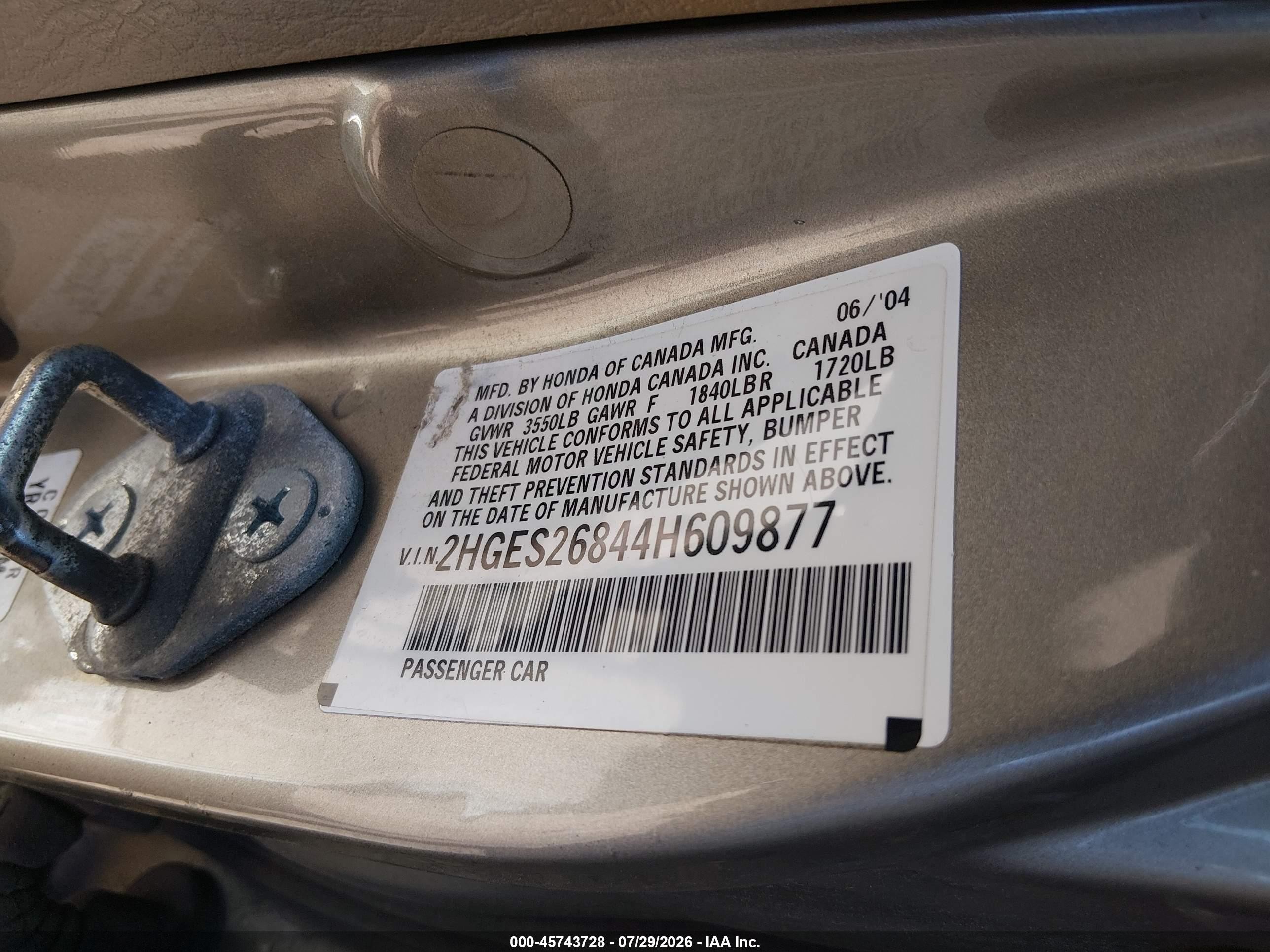2004 Honda Civic Ex Gold vin: 2HGES26844H609877