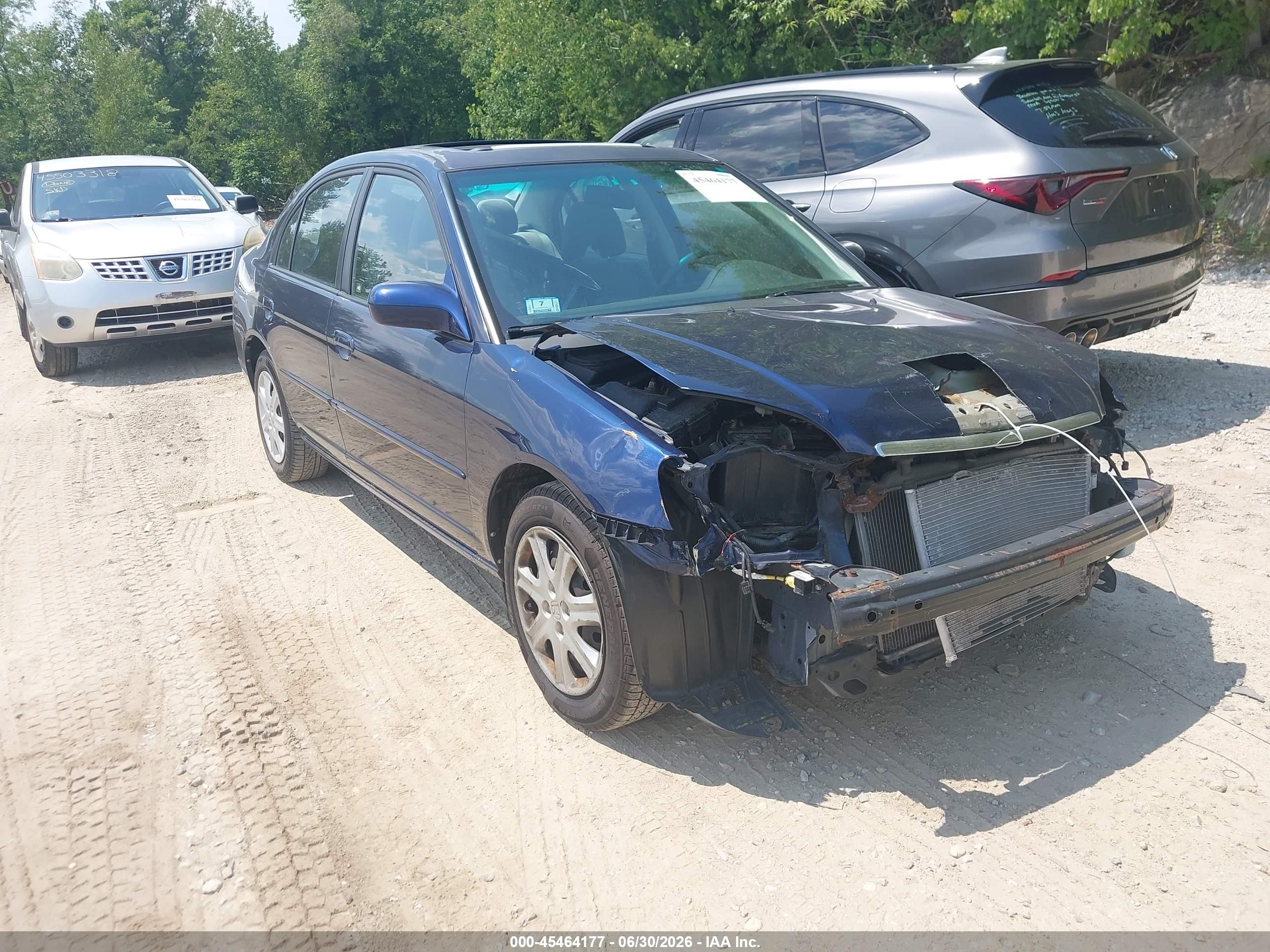 2003 Honda Civic Ex Blue vin: 2HGES26873H615395