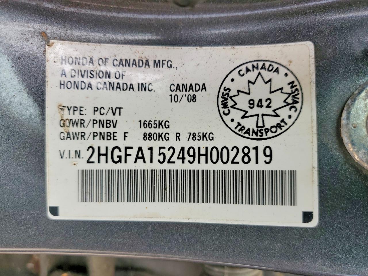 2009 Honda Civic Dx Gray vin: 2HGFA15249H002819