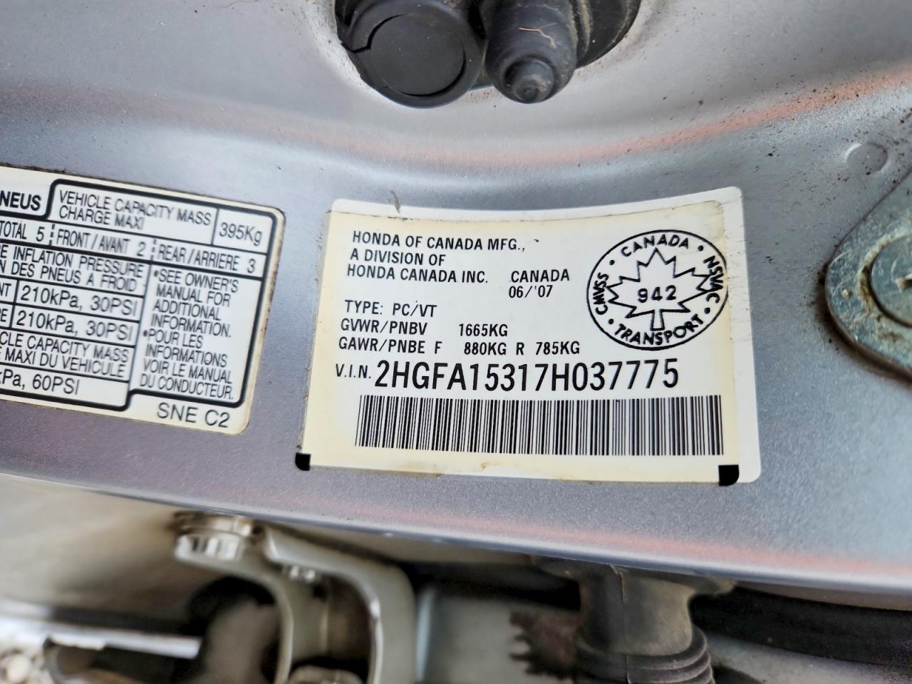 2007 Honda Civic Dx Silver vin: 2HGFA15317H037775