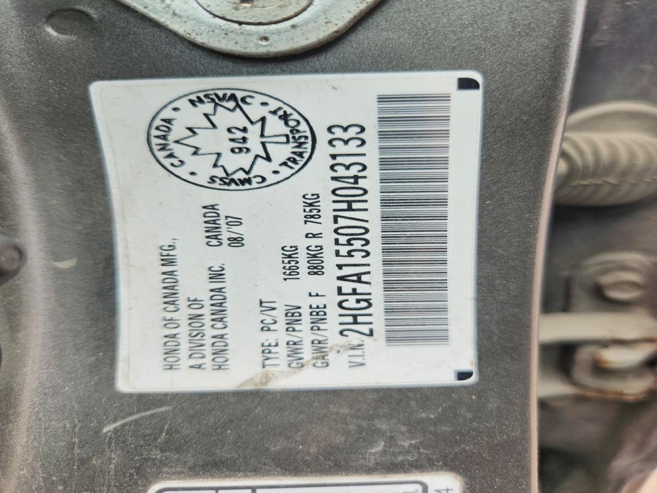 2007 Honda Civic Lx Gray vin: 2HGFA15507H043133